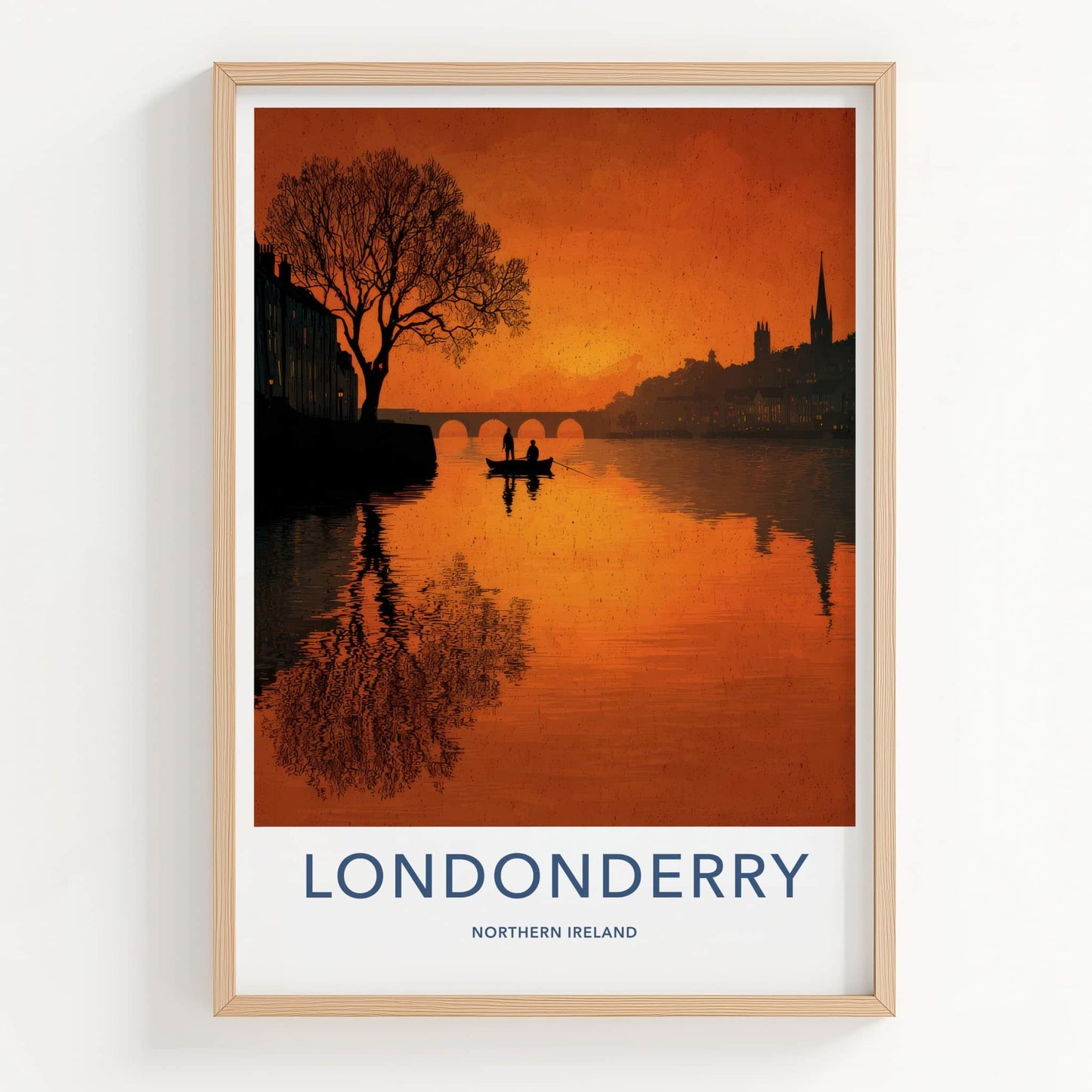 Londonderry Poster - Northern Ireland Travel Art - River Boat Sunset Home Decor