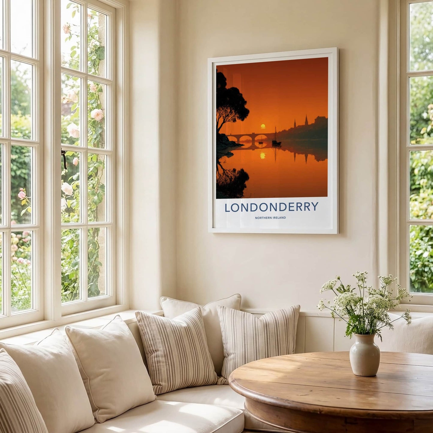 Londonderry Poster - Northern Ireland Travel Art - River Sunset Silhouette Wall Decor