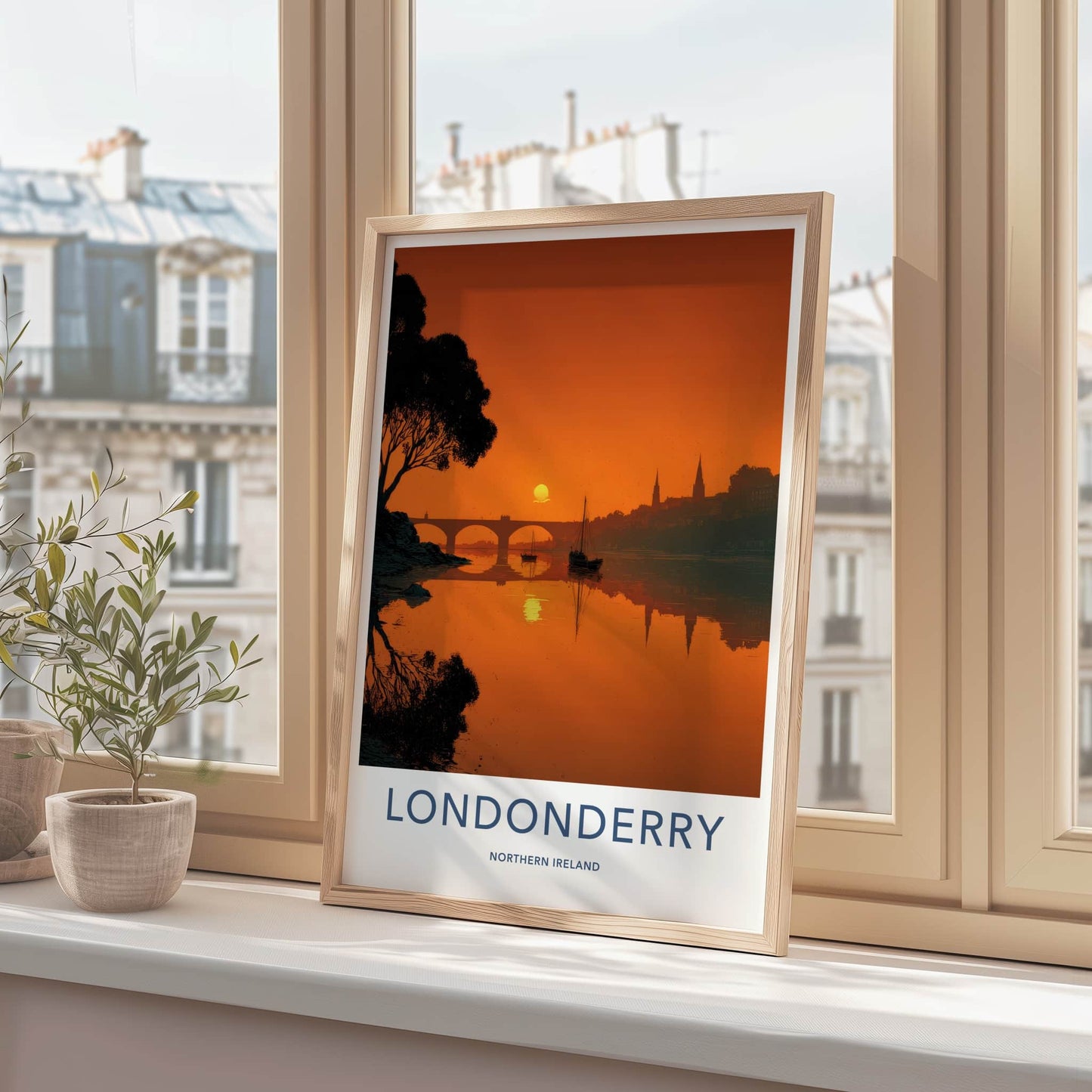 Londonderry Poster - Northern Ireland Travel Art - River Sunset Silhouette Wall Decor
