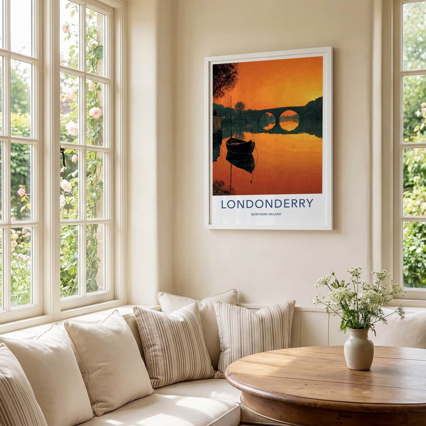 Londonderry Poster - Northern Ireland Travel Print - Sunset River Boat Wall Decor