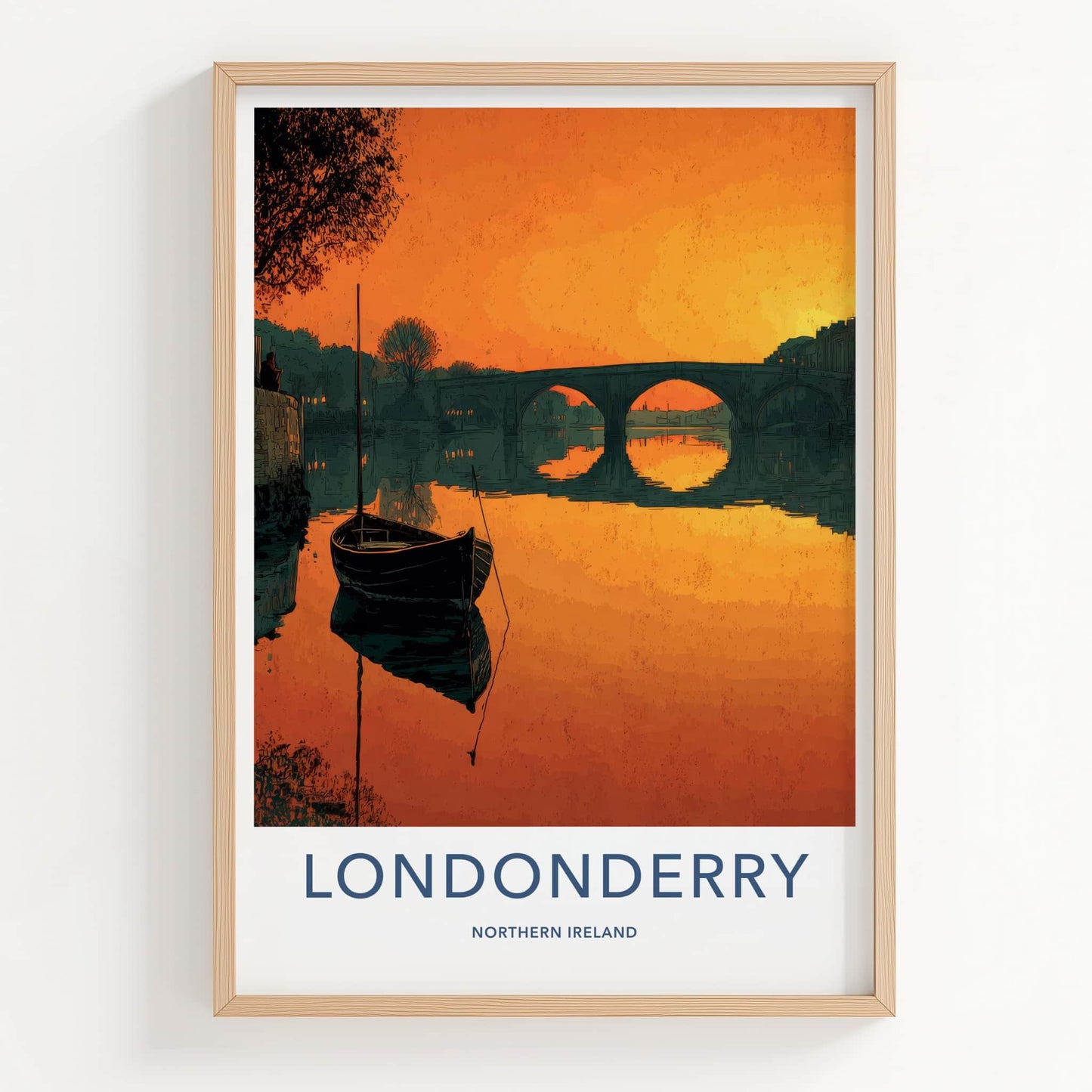 Londonderry Poster - Northern Ireland Travel Print - Sunset River Boat Wall Decor