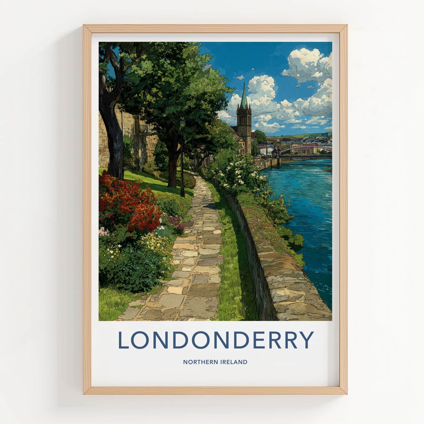Londonderry Poster - Northern Ireland Wall Art - Riverside Stone Path Gift