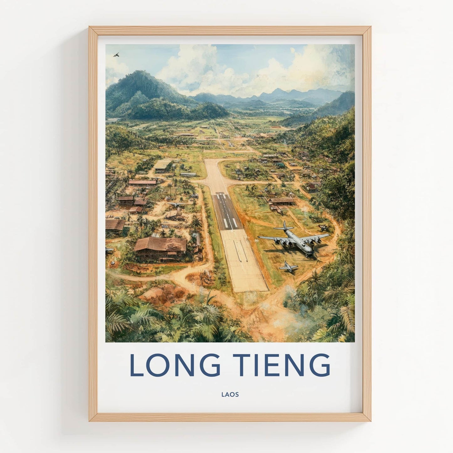 LONG TIENG Poster - Laos Travel Art - Jungle Airfield Valley Home Decor