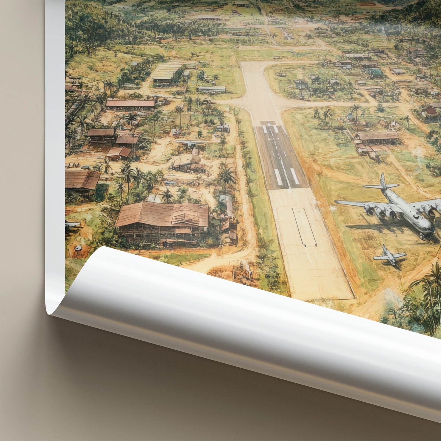 LONG TIENG Poster - Laos Travel Art - Jungle Airfield Valley Home Decor