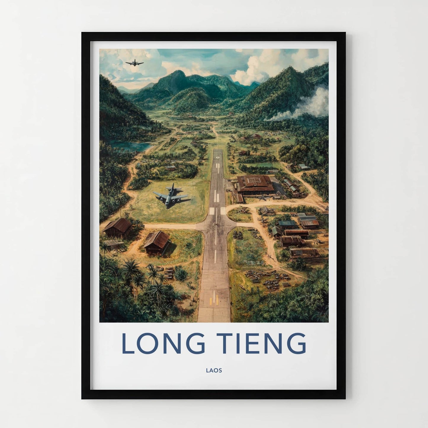Long Tieng Poster - Laos Travel Art - Jungle Airstrip Village Home Decor