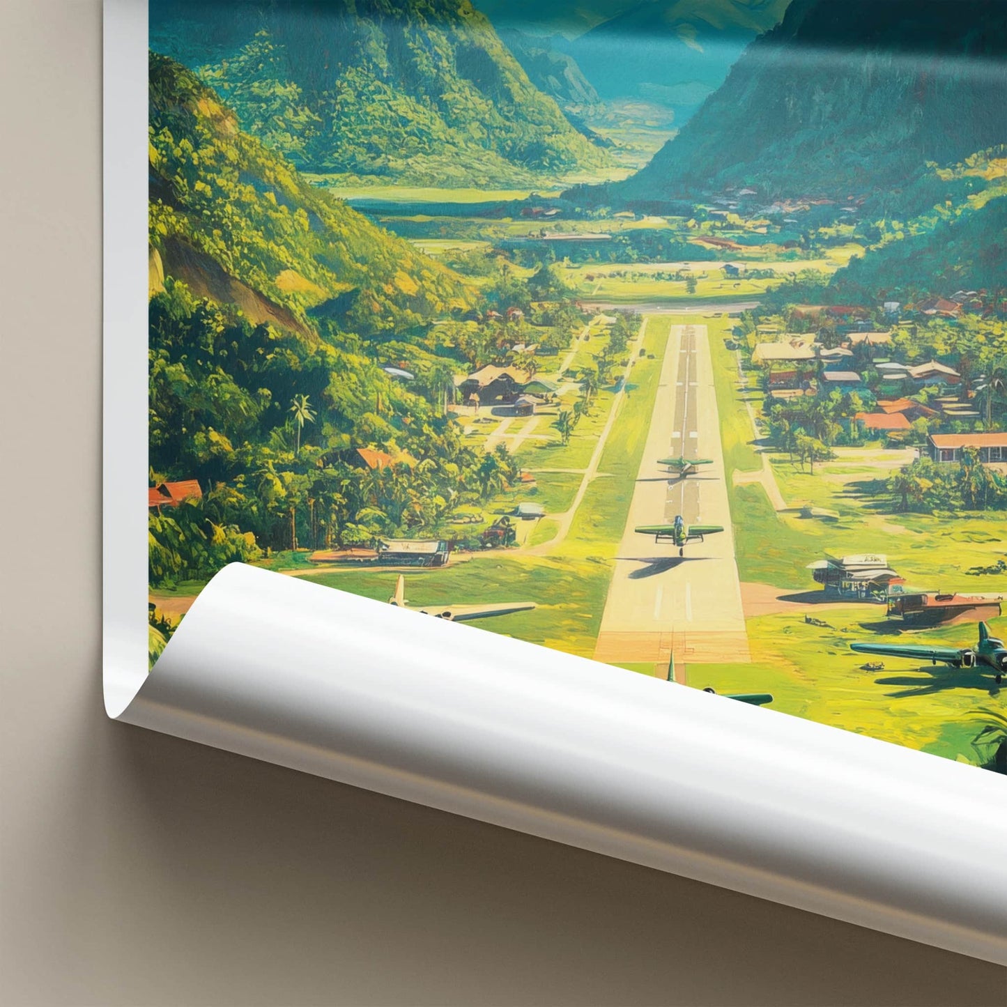 Long Tieng Poster - Laos Travel Art - Mountain Airstrip Planes Home Decor
