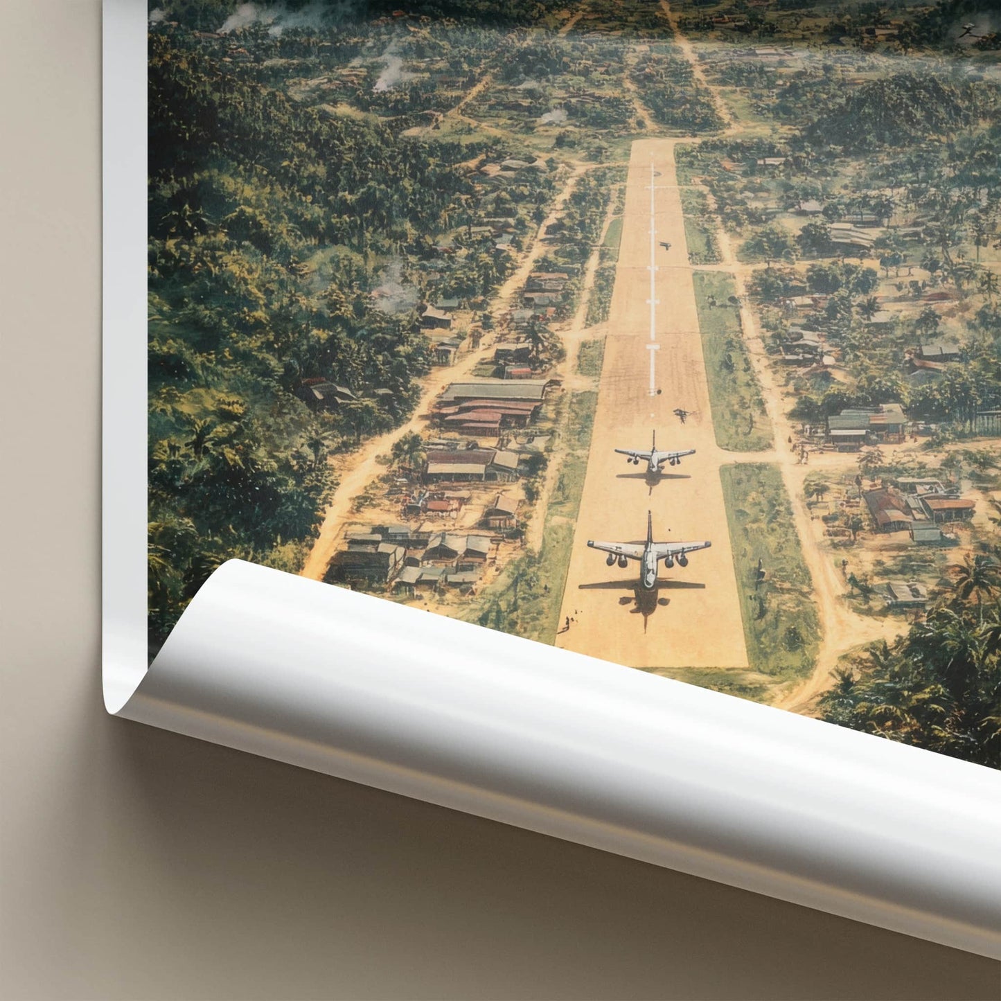 Long Tieng Poster - Laos Travel Art - Mountain Runway Village Home Decor