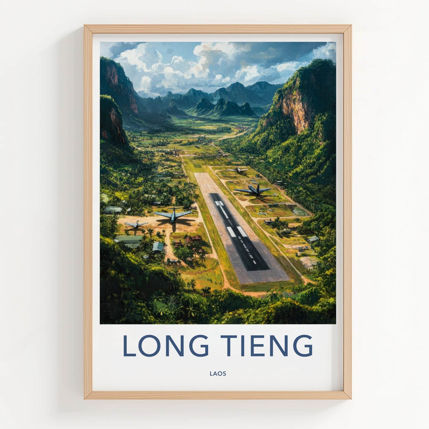 Long Tieng Poster - Laos Travel Art - Mountain Valley Airstrip Home Decor