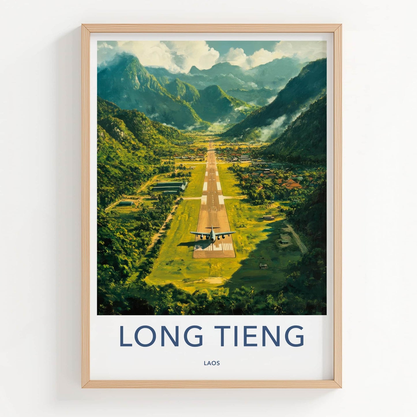 Long Tieng Poster - Laos Travel Art - Mountain Valley Runway Home Decor