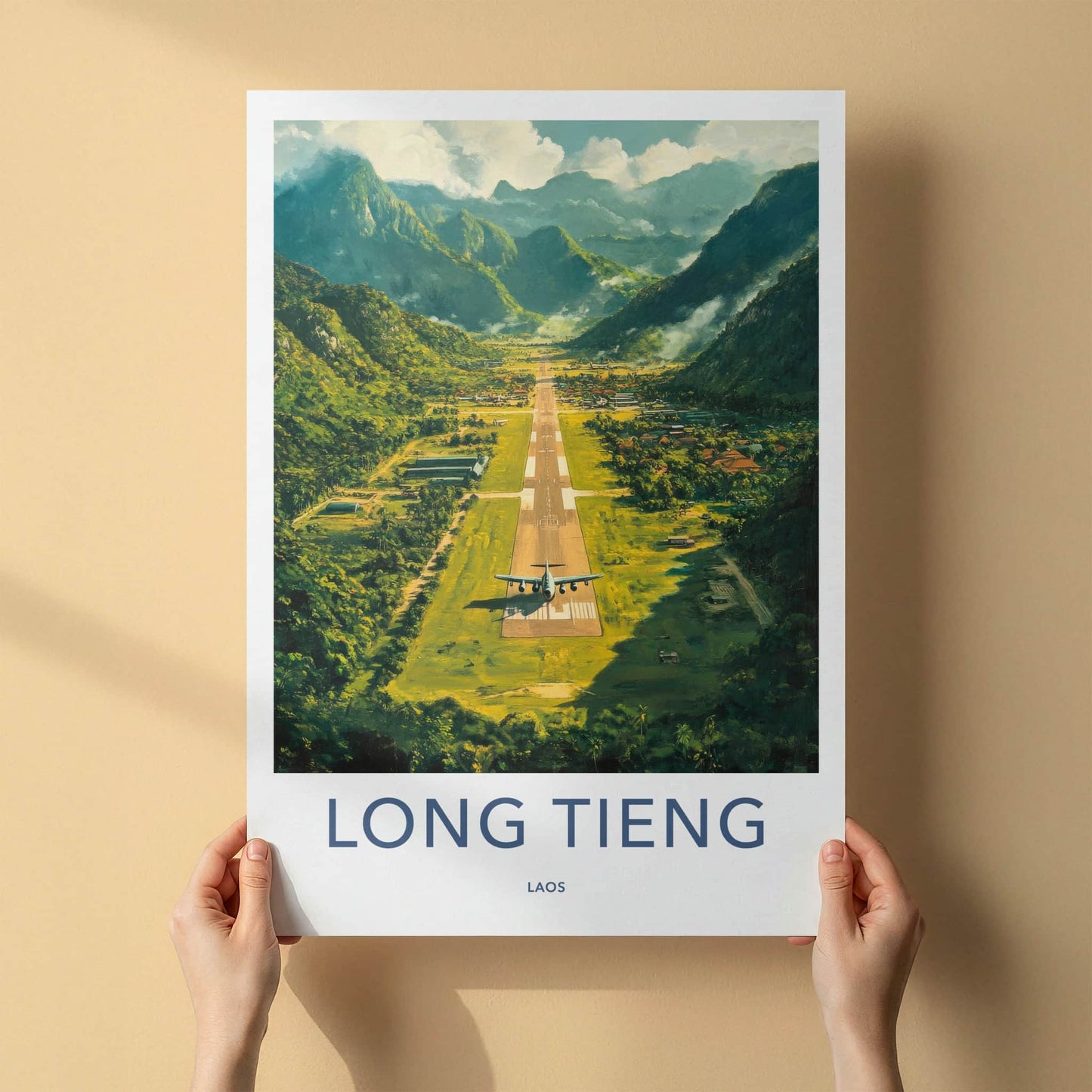 Long Tieng Poster - Laos Travel Art - Mountain Valley Runway Home Decor