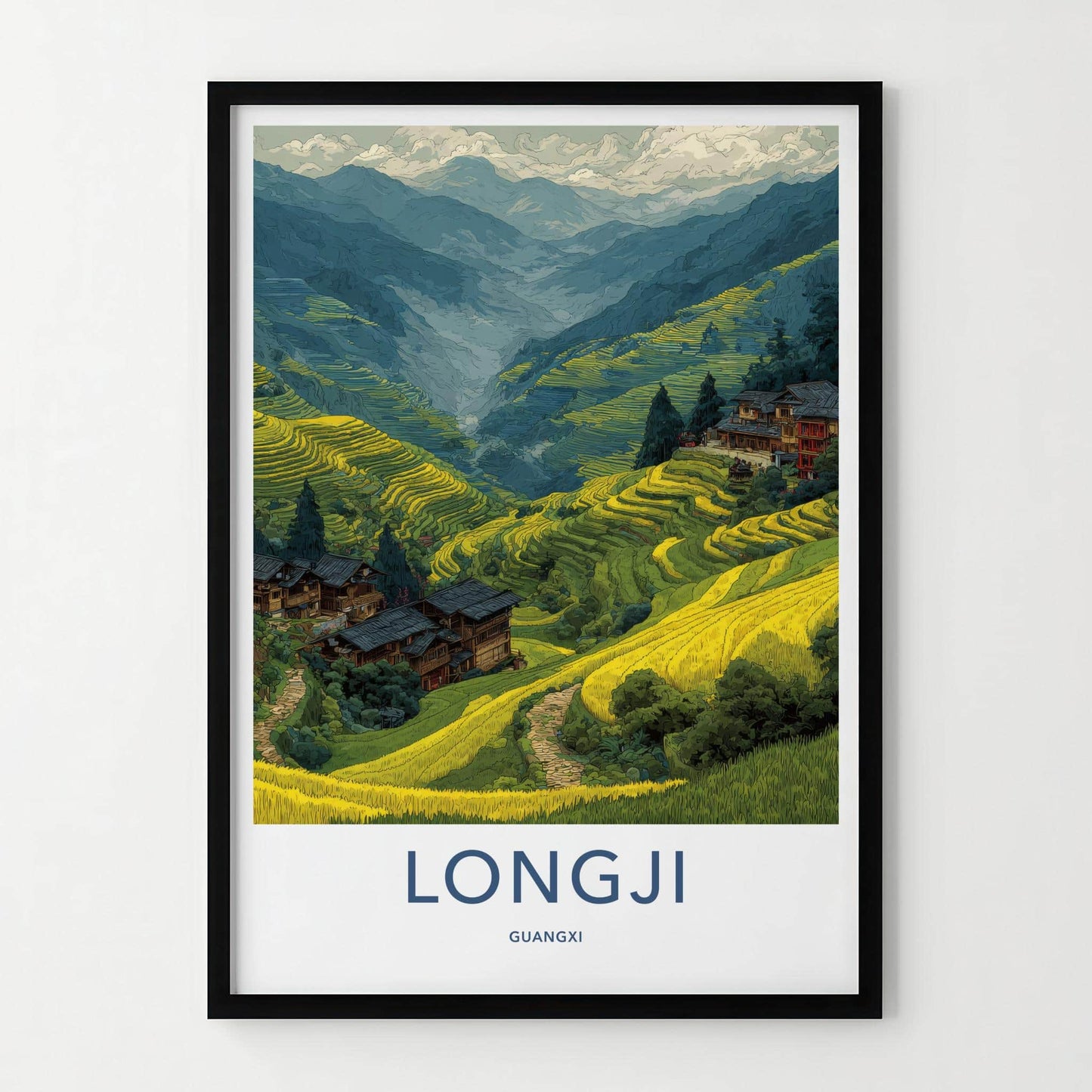 Longji Poster - China Travel Art - Mountain Village View Home Decor