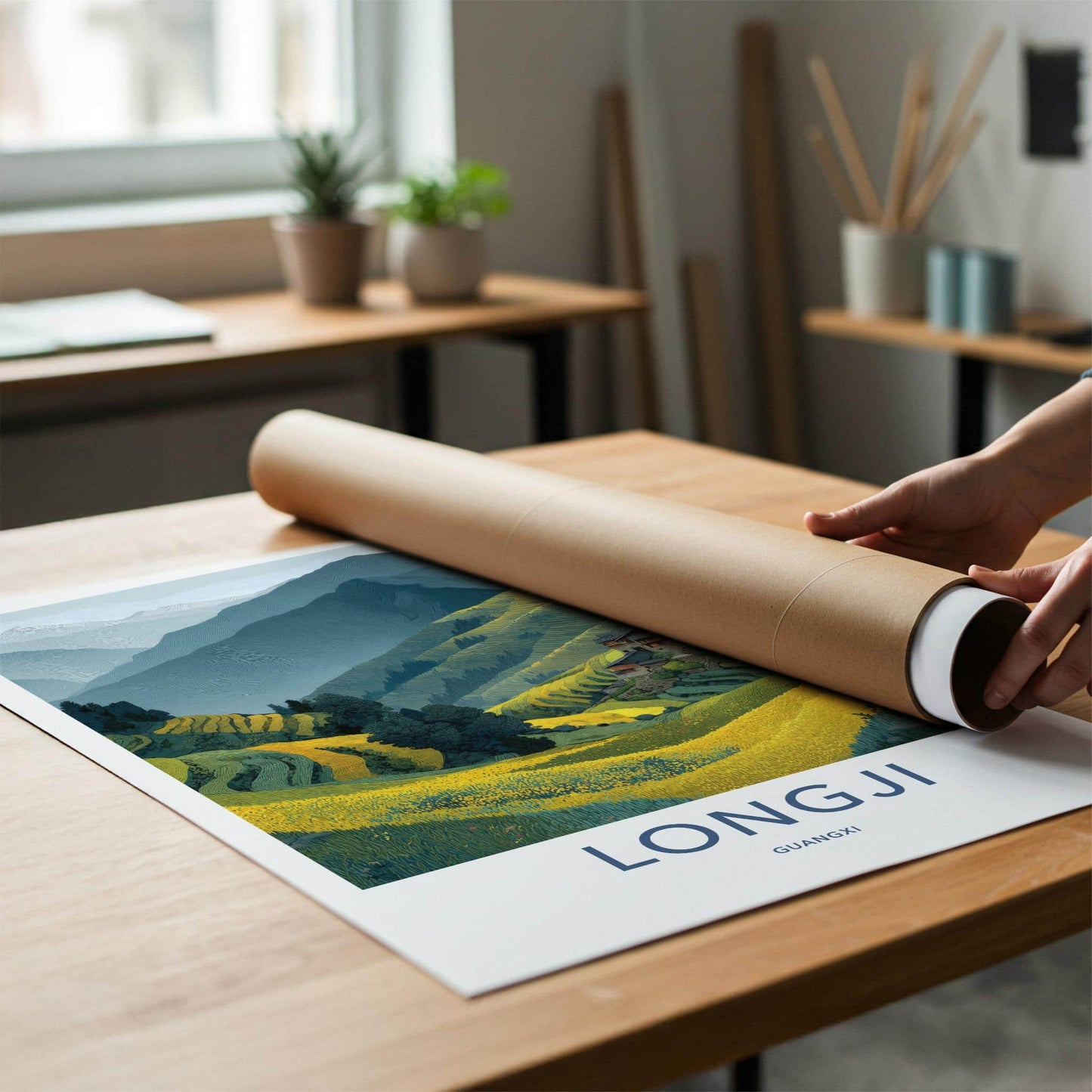 LONGJI Poster - China Travel Art - Terraced Fields Village Home Decor