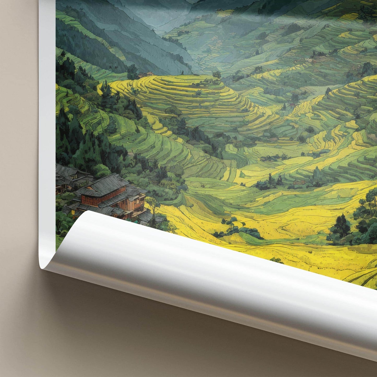 Longji Poster - China Travel Print - Lush Rice Terraces Framed Decor