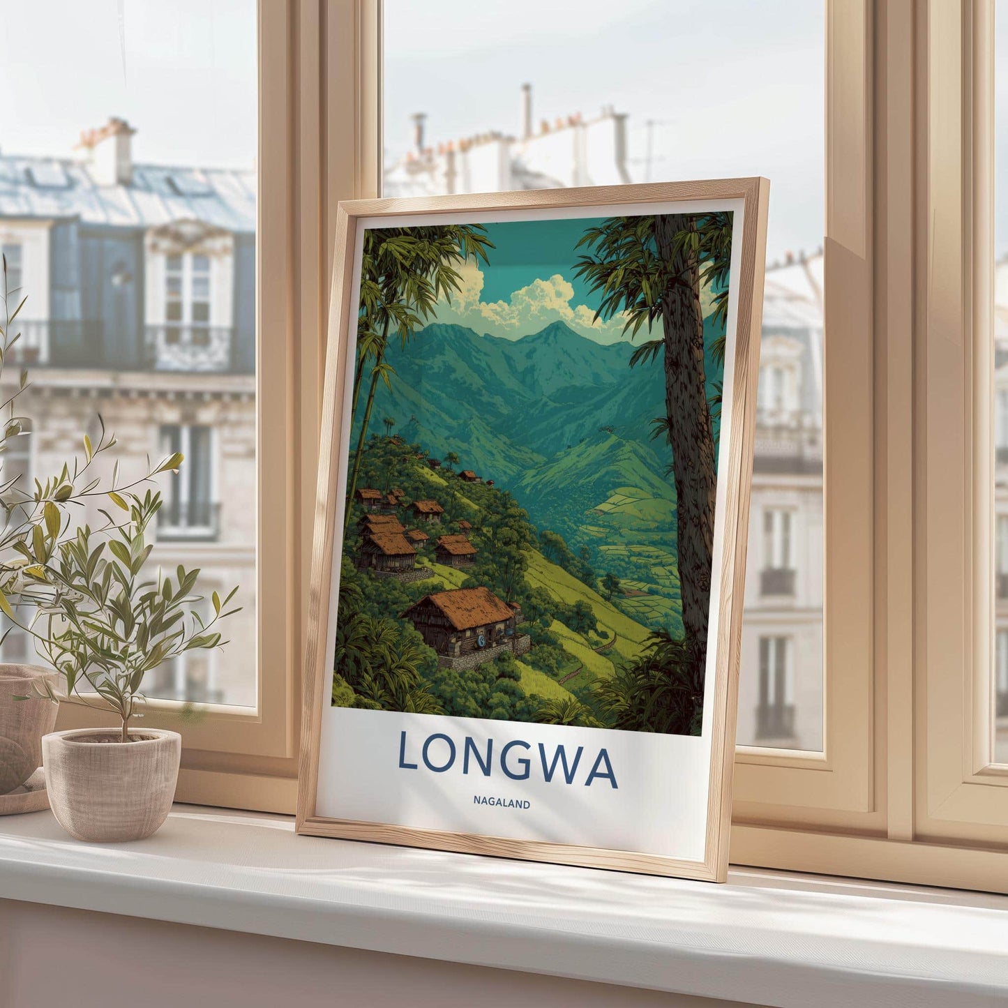 Longwa Poster - India Travel Art - Nagaland Village Huts Home Decor