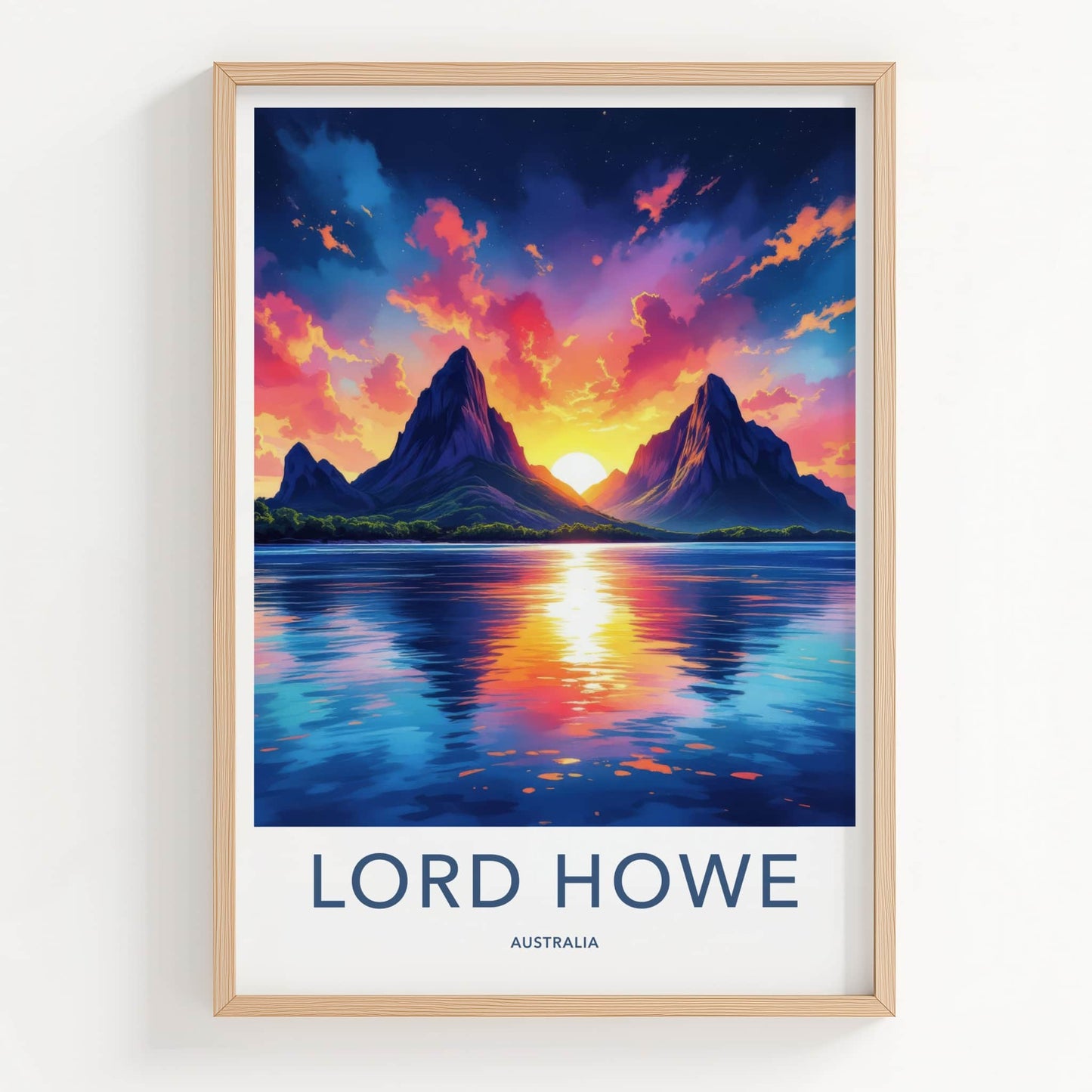 Lord Howe Poster - Australia Travel Art - Vibrant Mountain Sunset Home Decor