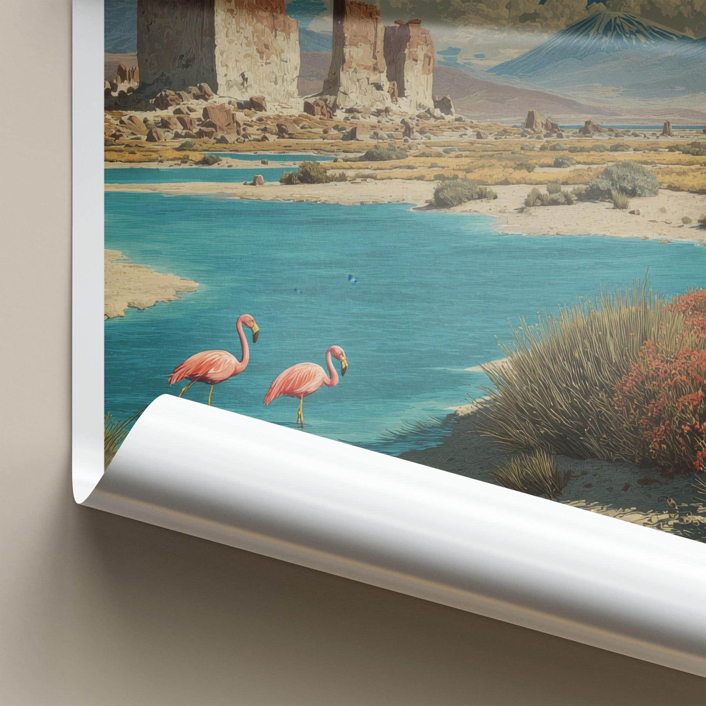Los Flamencos Poster - Chile Travel Art - Flamingos Desert Lake Wall Decor