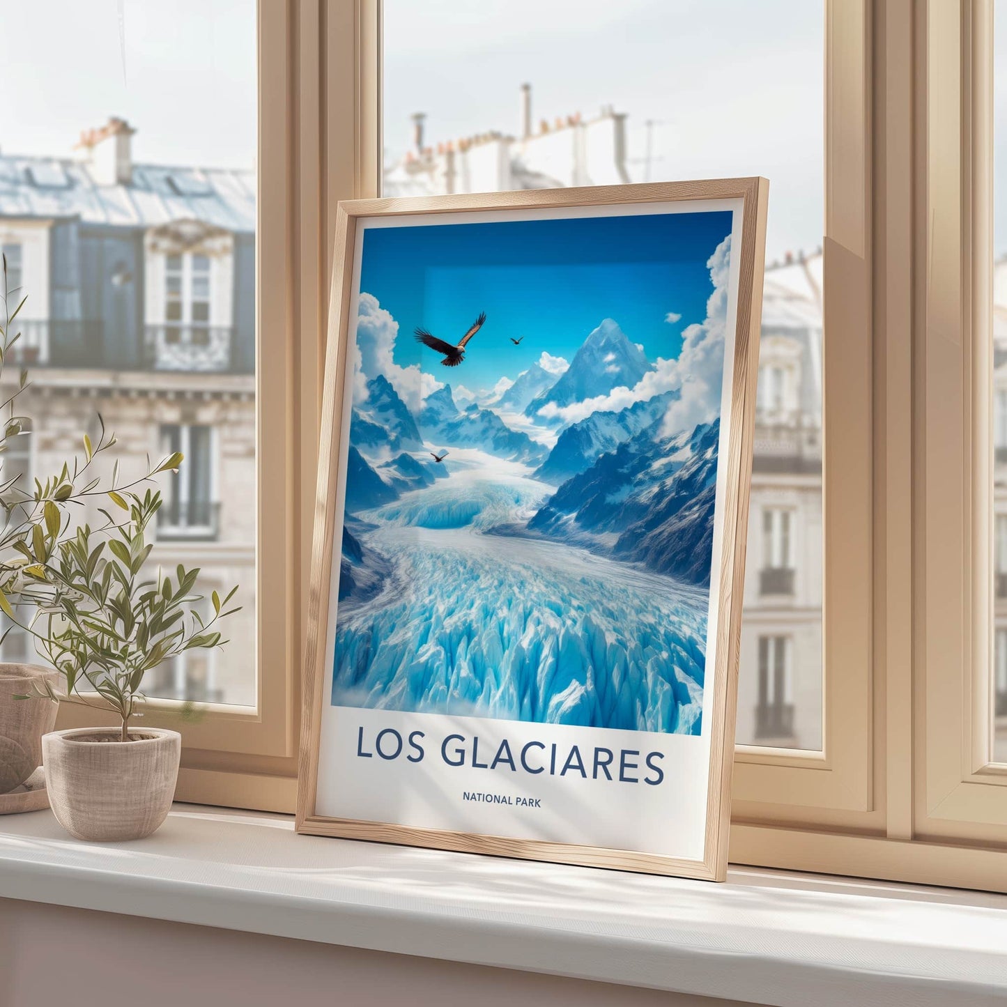 Los Glaciares Poster - Argentina Travel Art - Eagles Flying Glacier Home Decor