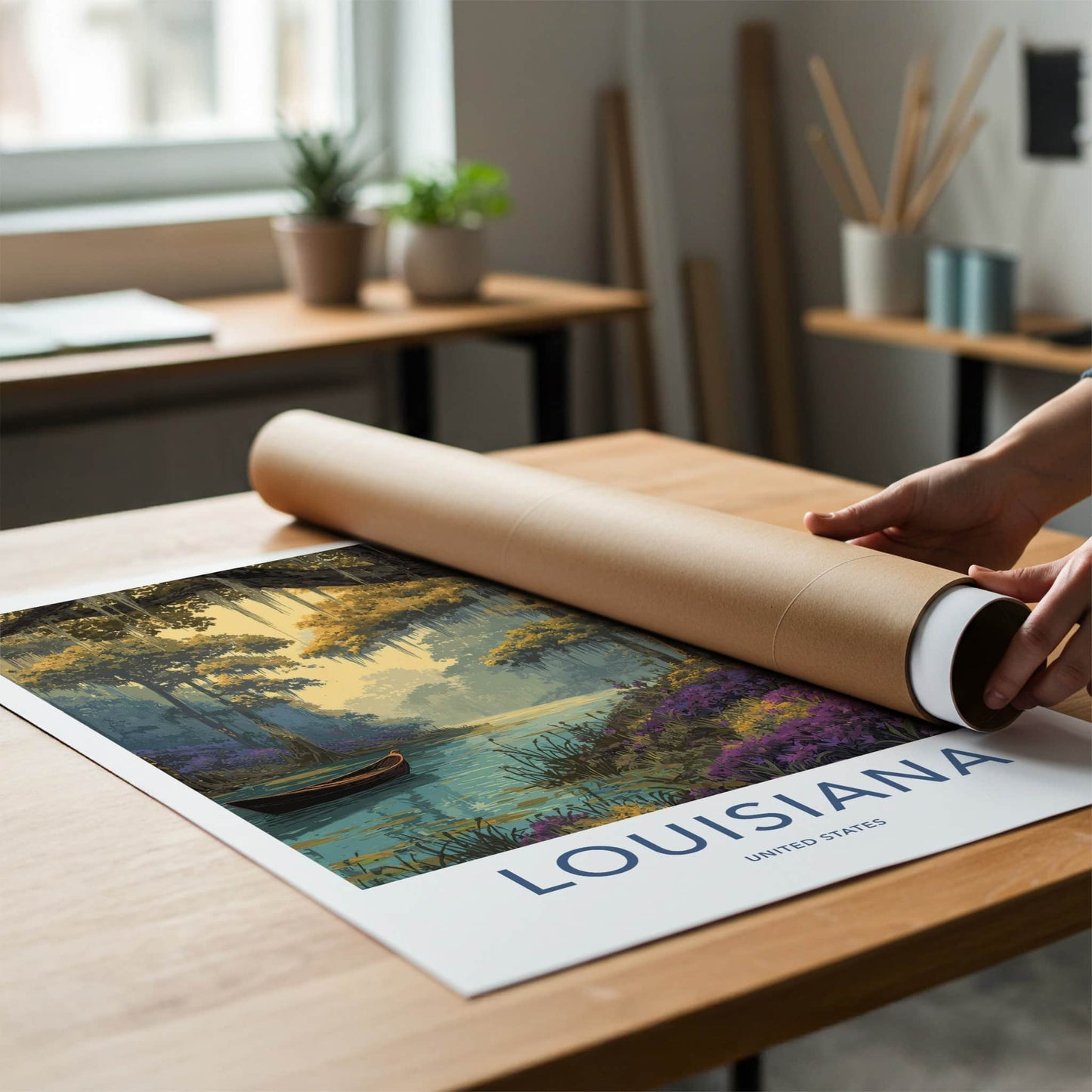 Louisiana Poster - Louisiana Art Print - Swampland Boat Lily Gallery Art
