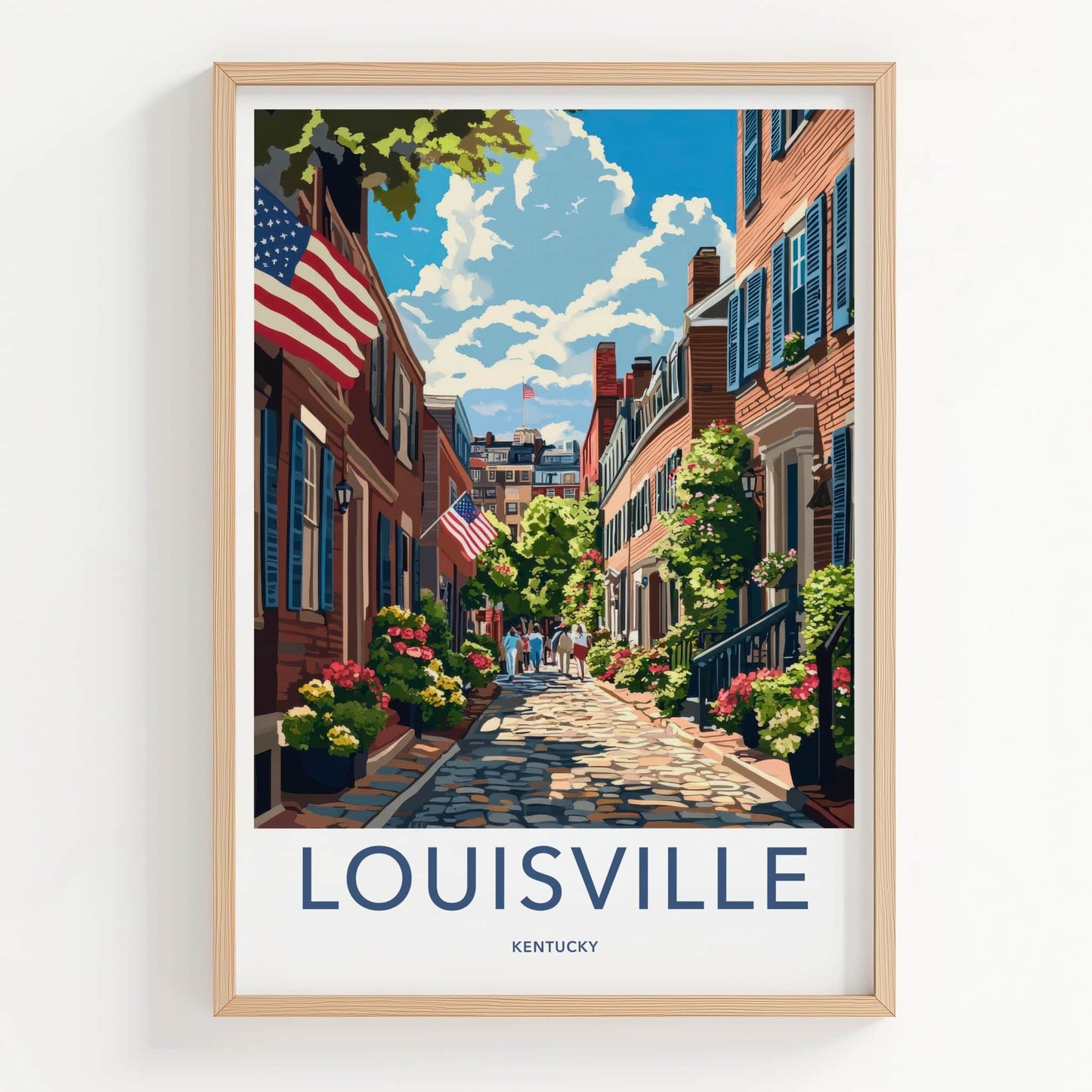 Louisville Poster - Kentucky Travel Art - Cobblestone Street Flags Home Decor