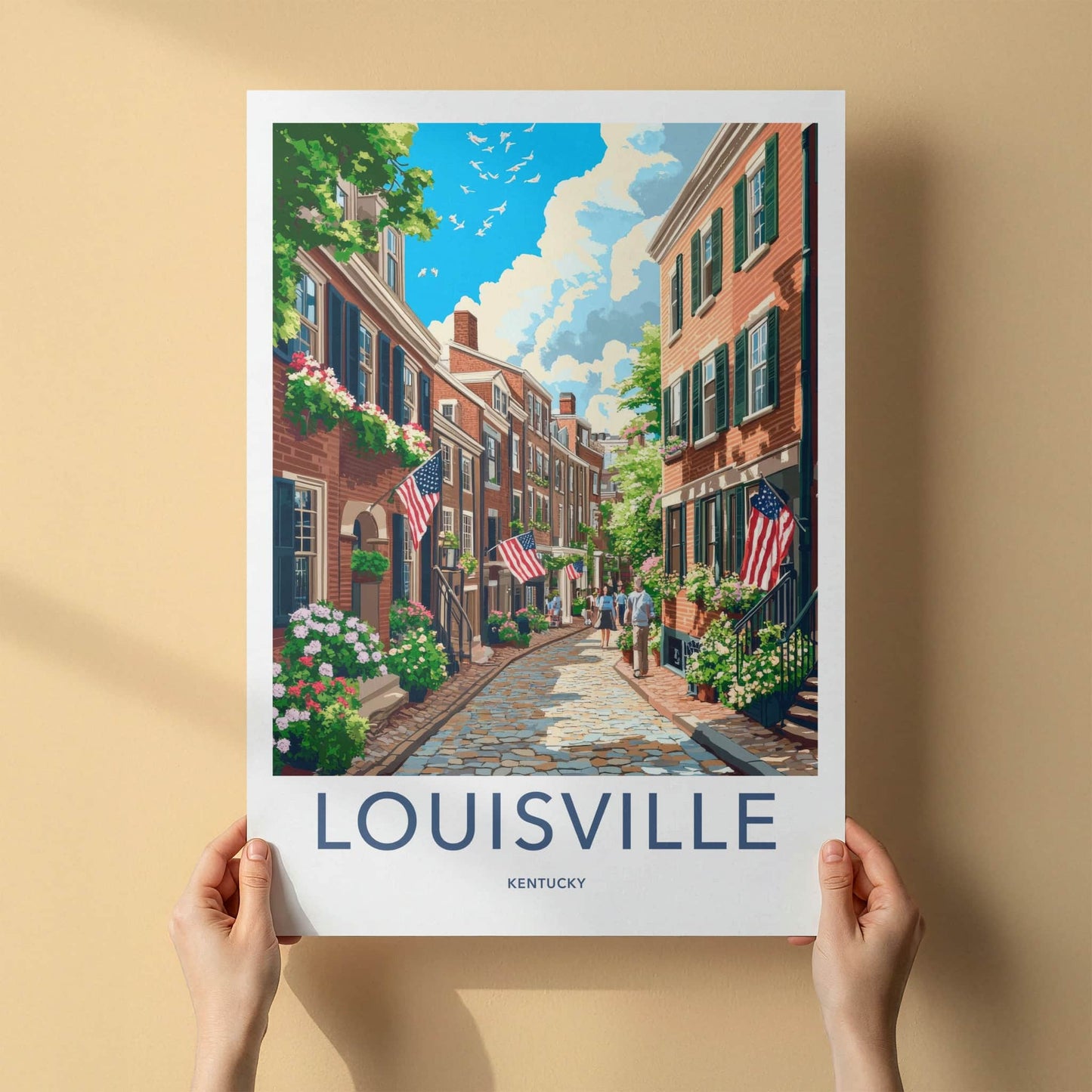 Louisville Poster - Kentucky Travel Art - Historic Street Flowers Home Decor