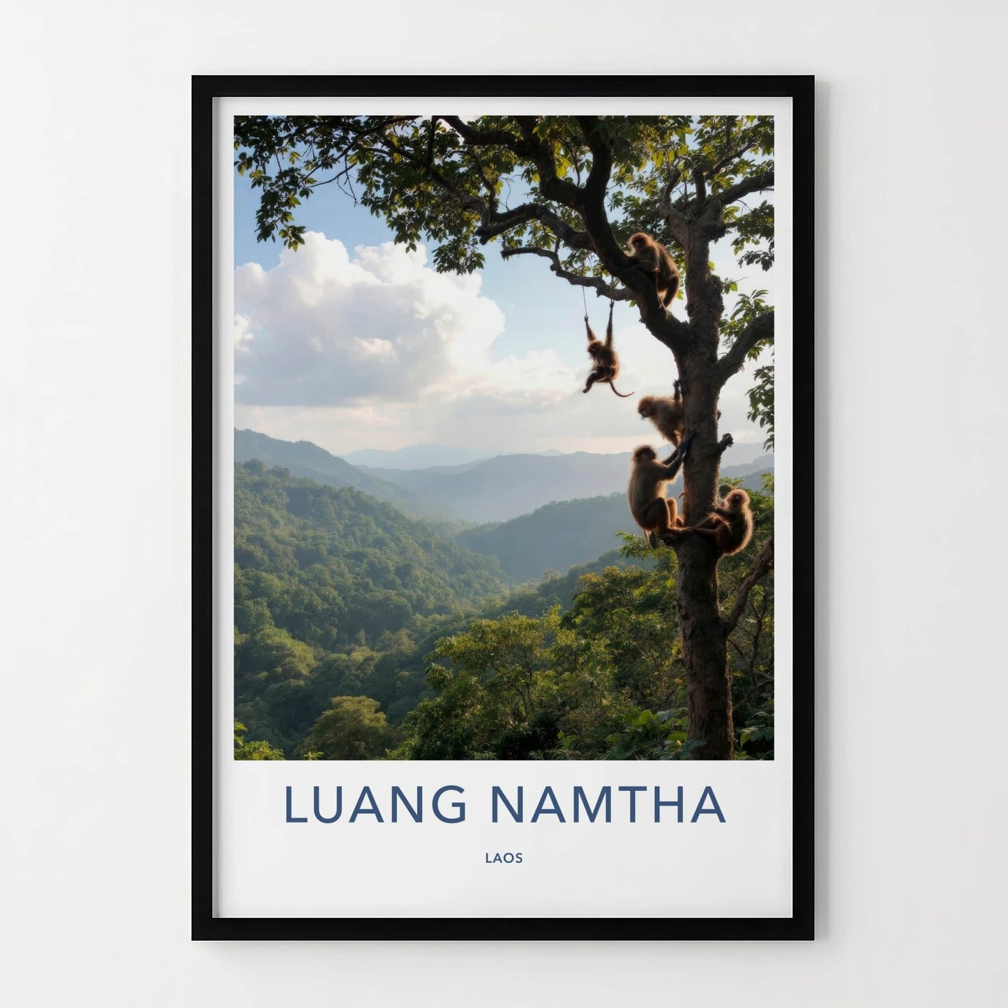 Luang Namtha Poster - Laos Travel Art - Monkeys Jungle Scene Home Decor