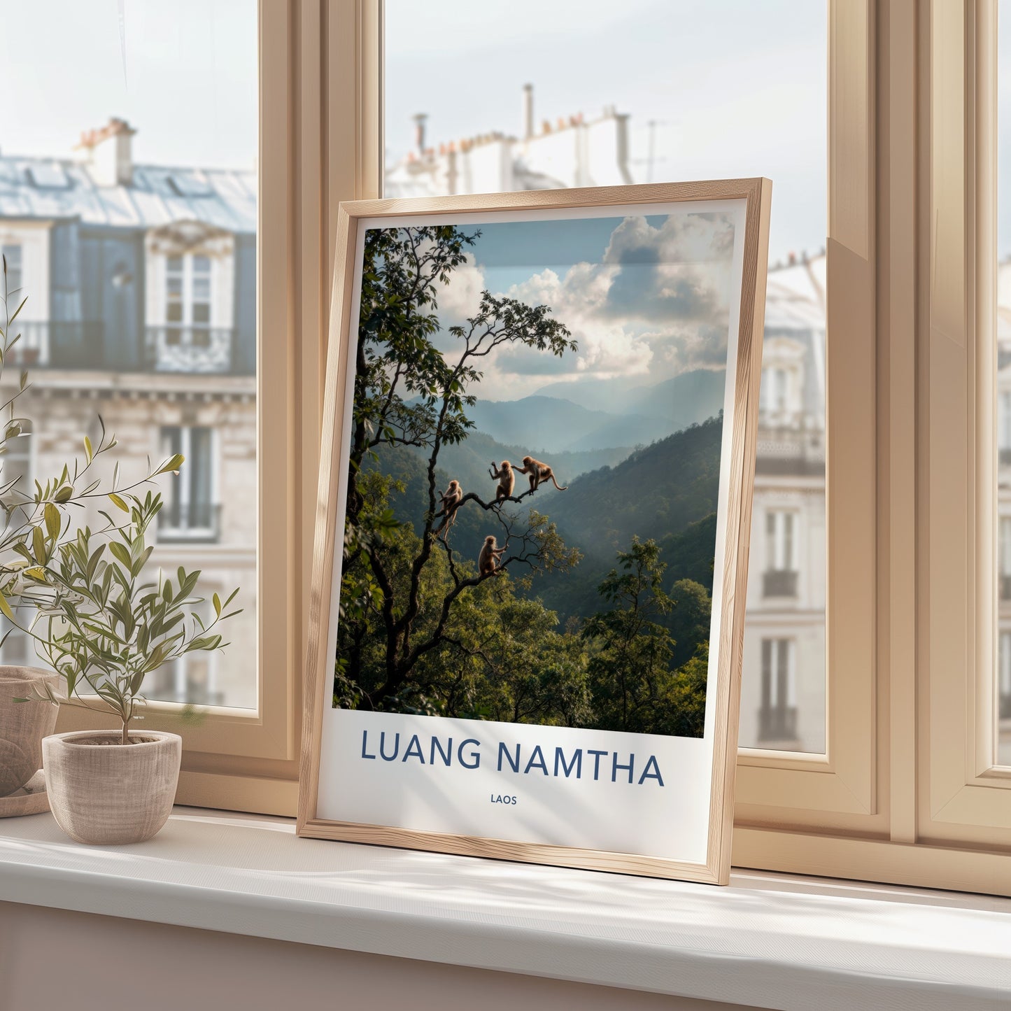 Luang Namtha Poster - Laos Travel Art - Monkeys Mountainous Jungle Wall Decor