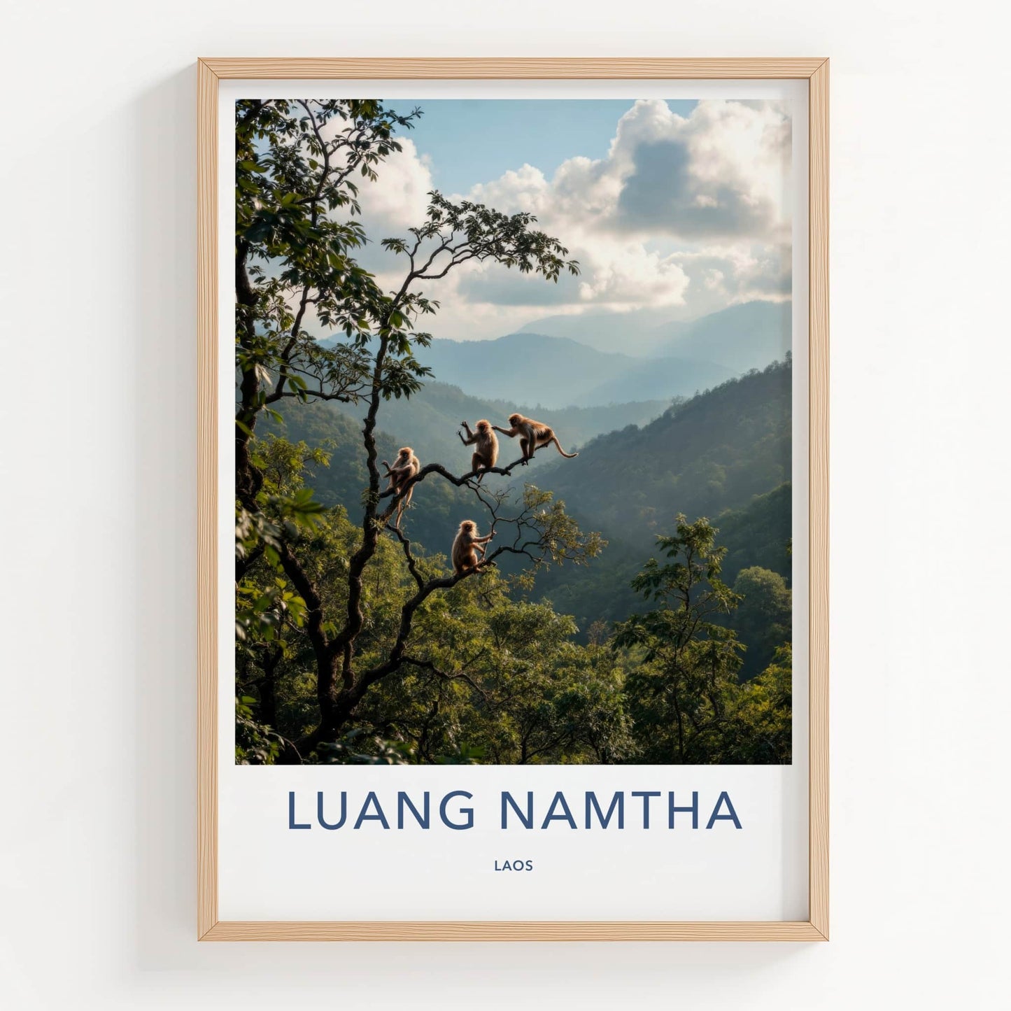 Luang Namtha Poster - Laos Travel Art - Monkeys Mountainous Jungle Wall Decor