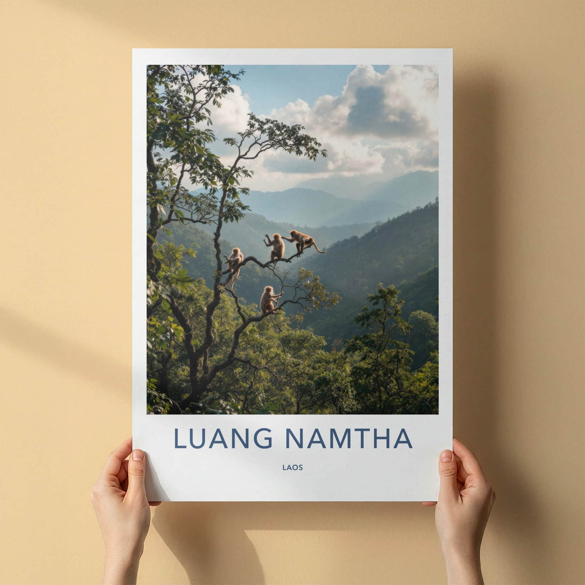 Luang Namtha Poster - Laos Travel Art - Monkeys Mountainous Jungle Wall Decor