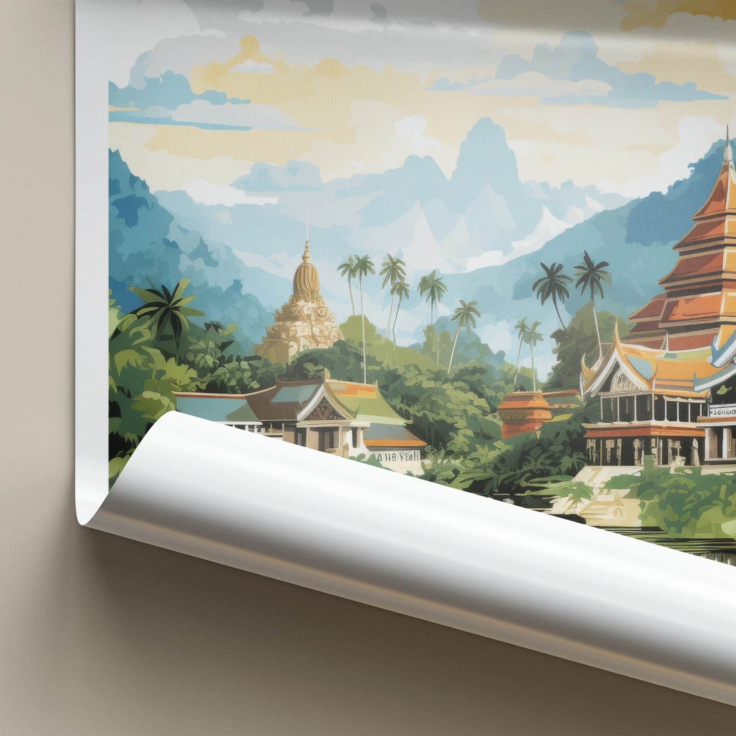 Luang Prabang Poster - Laos Travel Art - Buddhist Temples River Home Decor