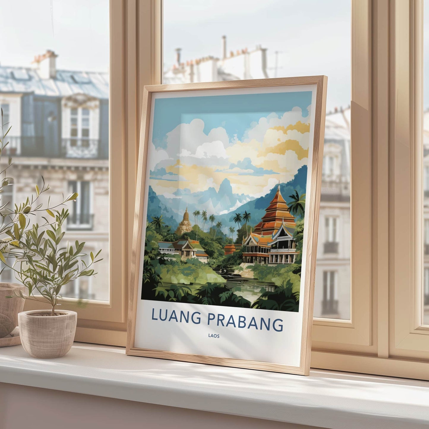 Luang Prabang Poster - Laos Travel Art - Buddhist Temples River Home Decor