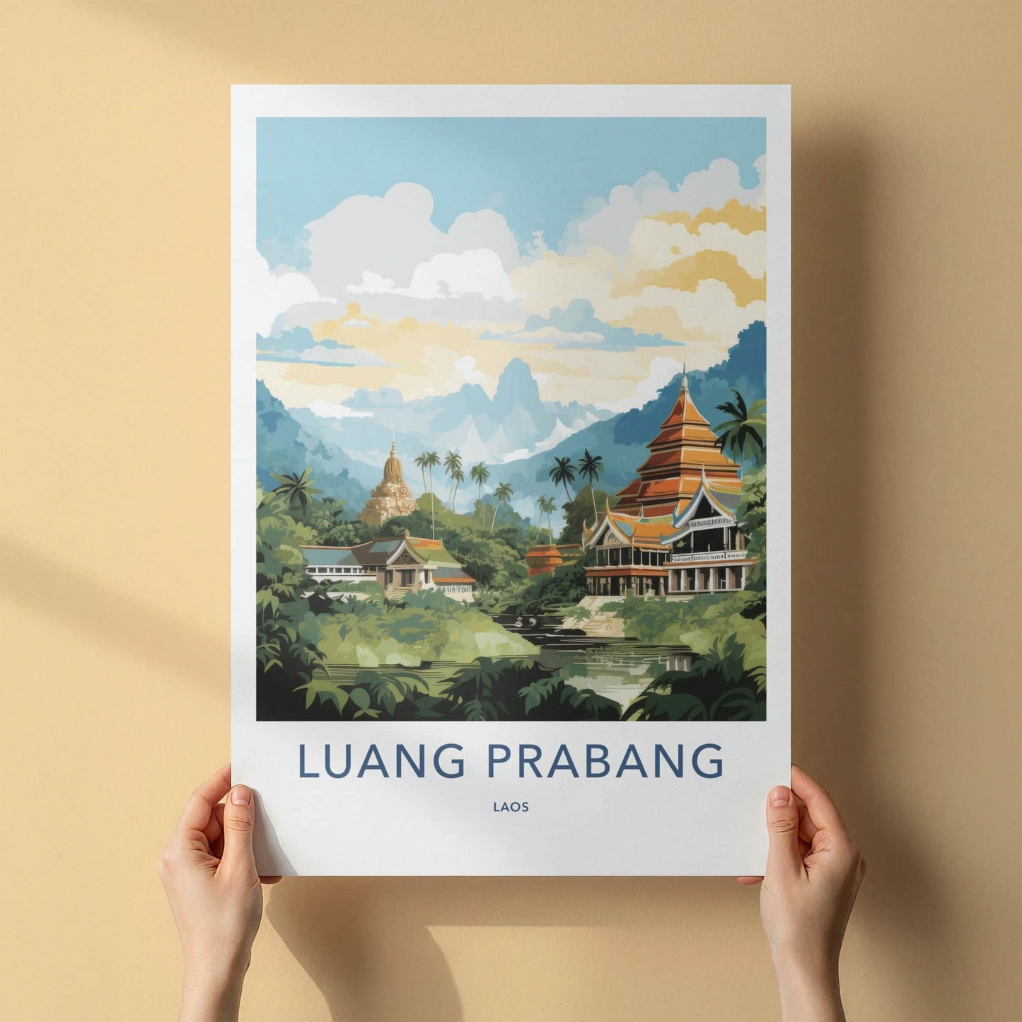 Luang Prabang Poster - Laos Travel Art - Buddhist Temples River Home Decor