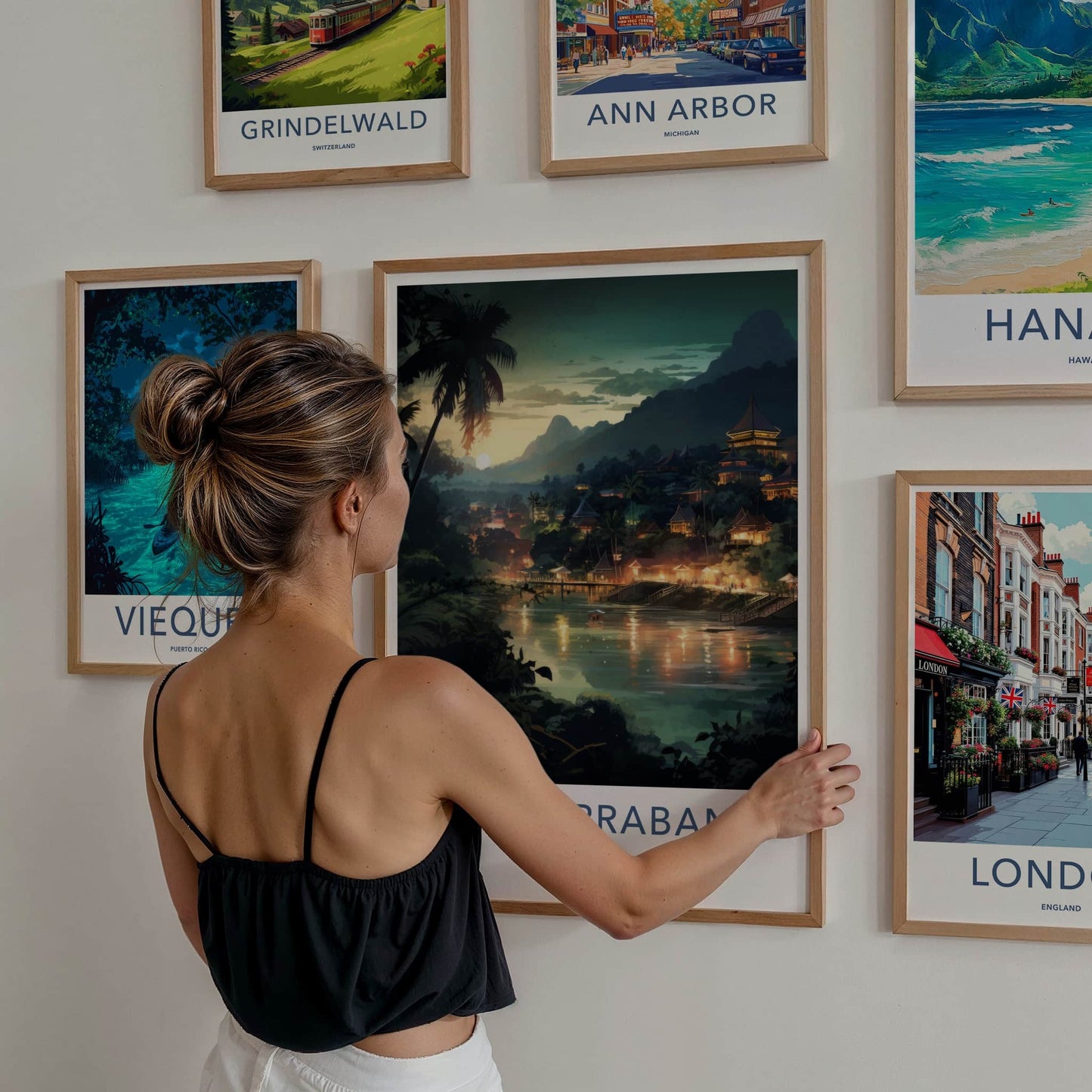 Luang Prabang Poster - Laos Travel Art - Golden River Sunset Home Decor