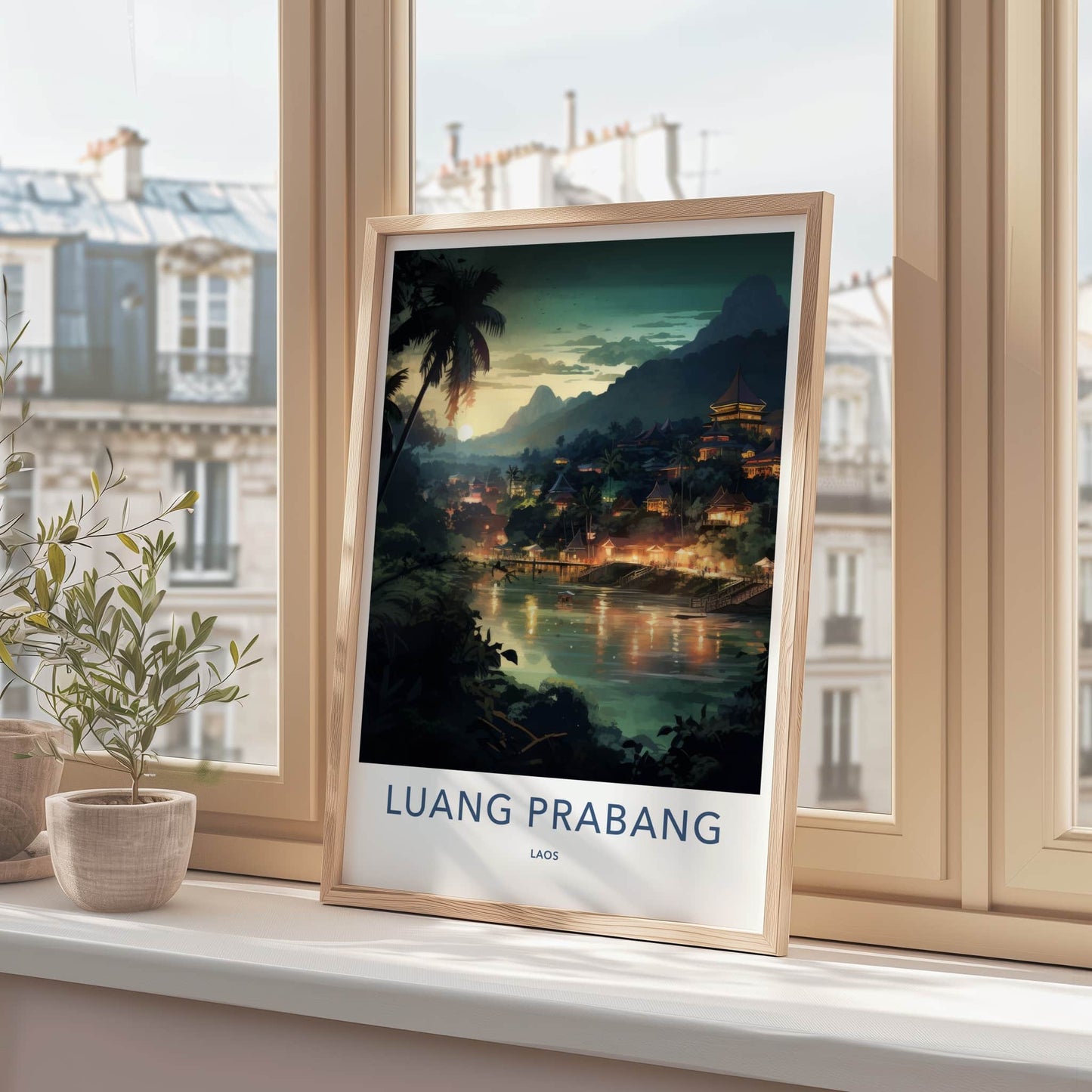 Luang Prabang Poster - Laos Travel Art - Golden River Sunset Home Decor