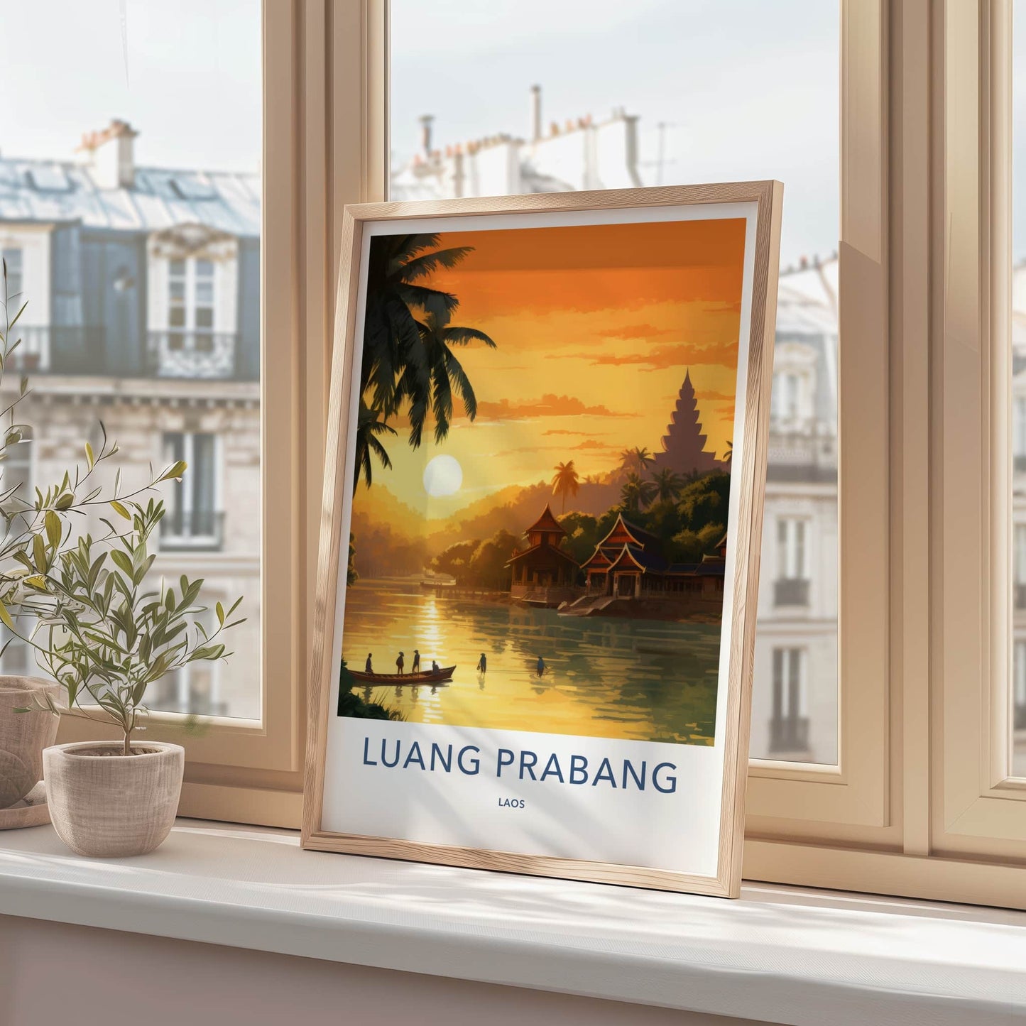 Luang Prabang Poster - Laos Travel Art - Golden River Sunset Wall Decor