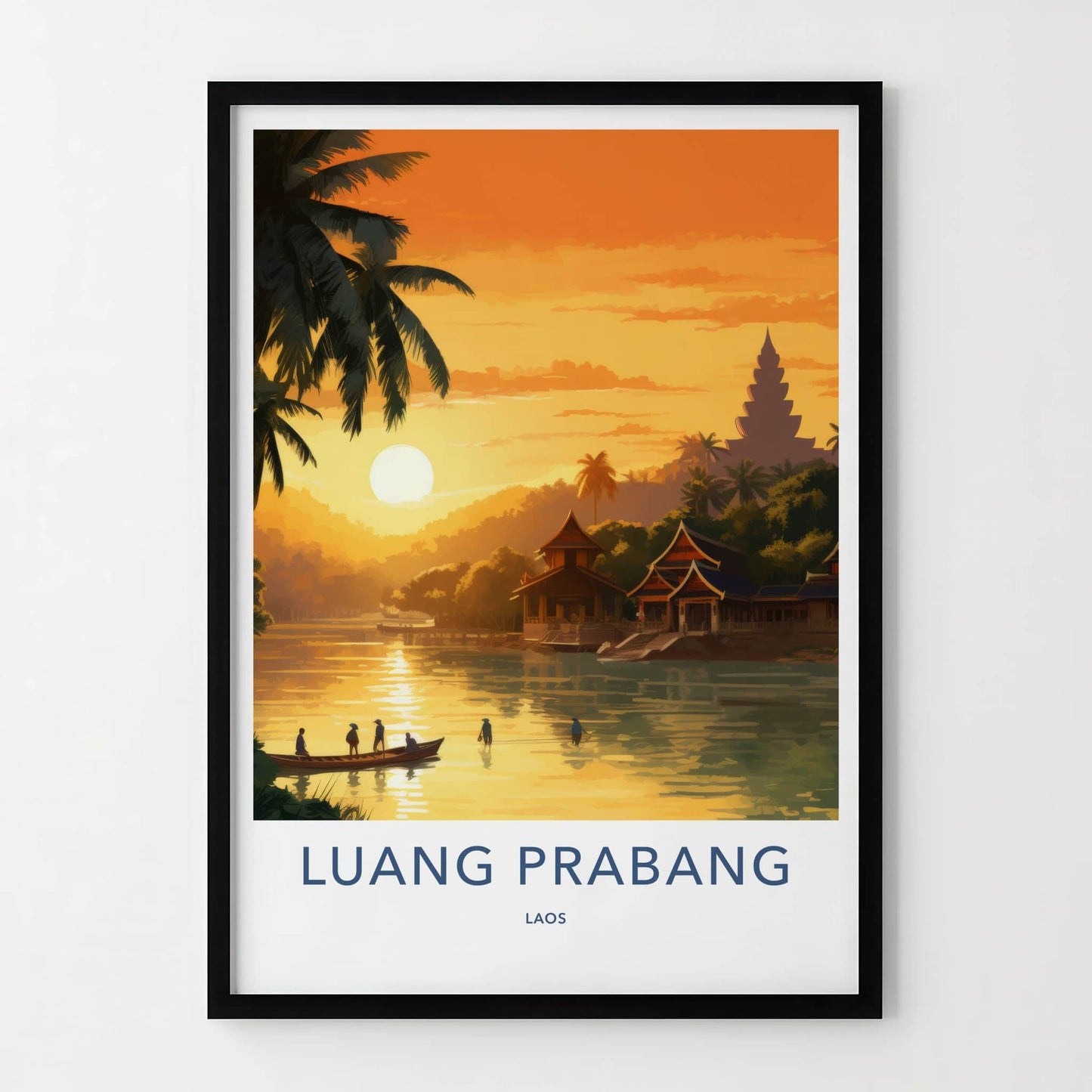 Luang Prabang Poster - Laos Travel Art - Golden River Sunset Wall Decor