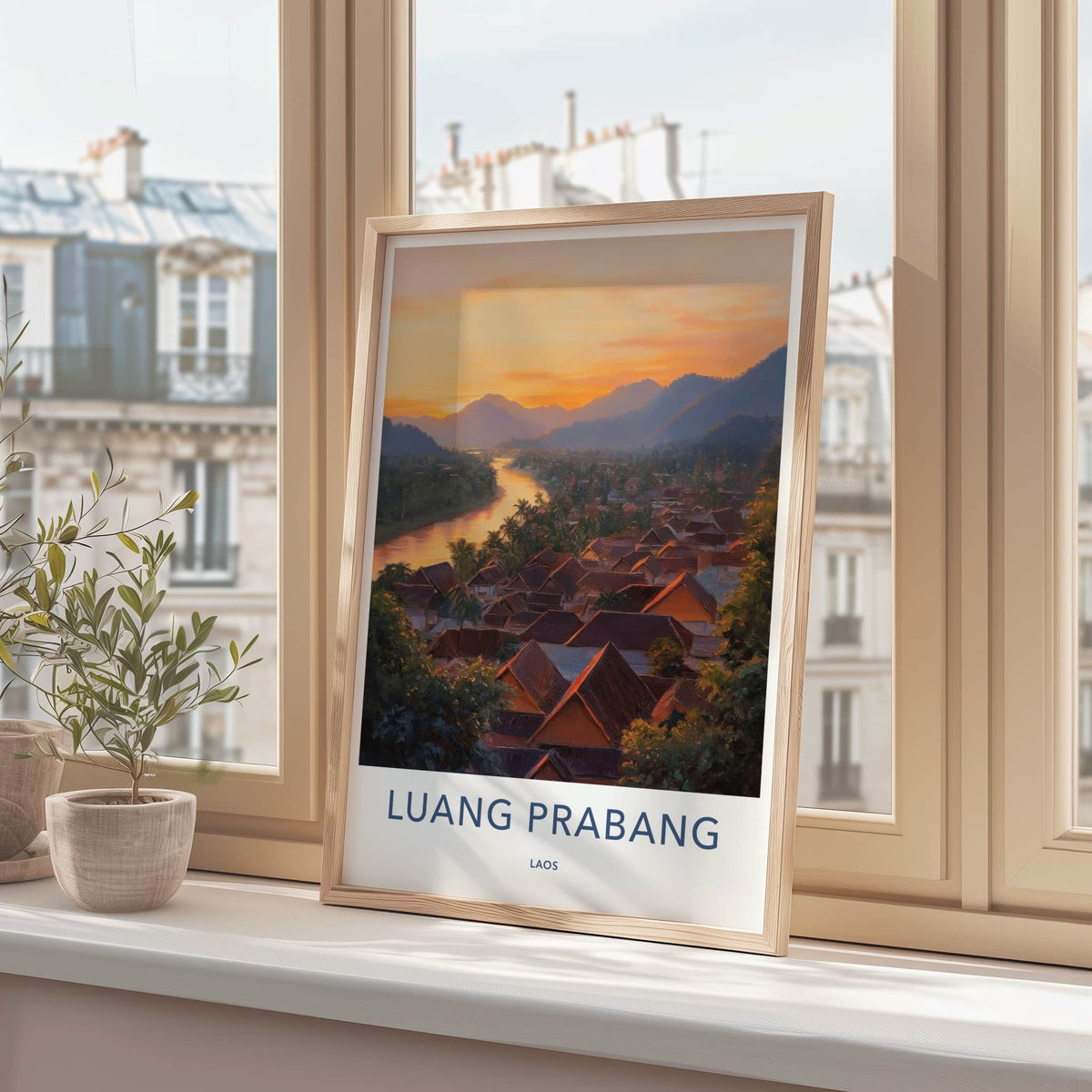 Luang Prabang Poster - Laos Travel Art - Golden River Town Home Decor