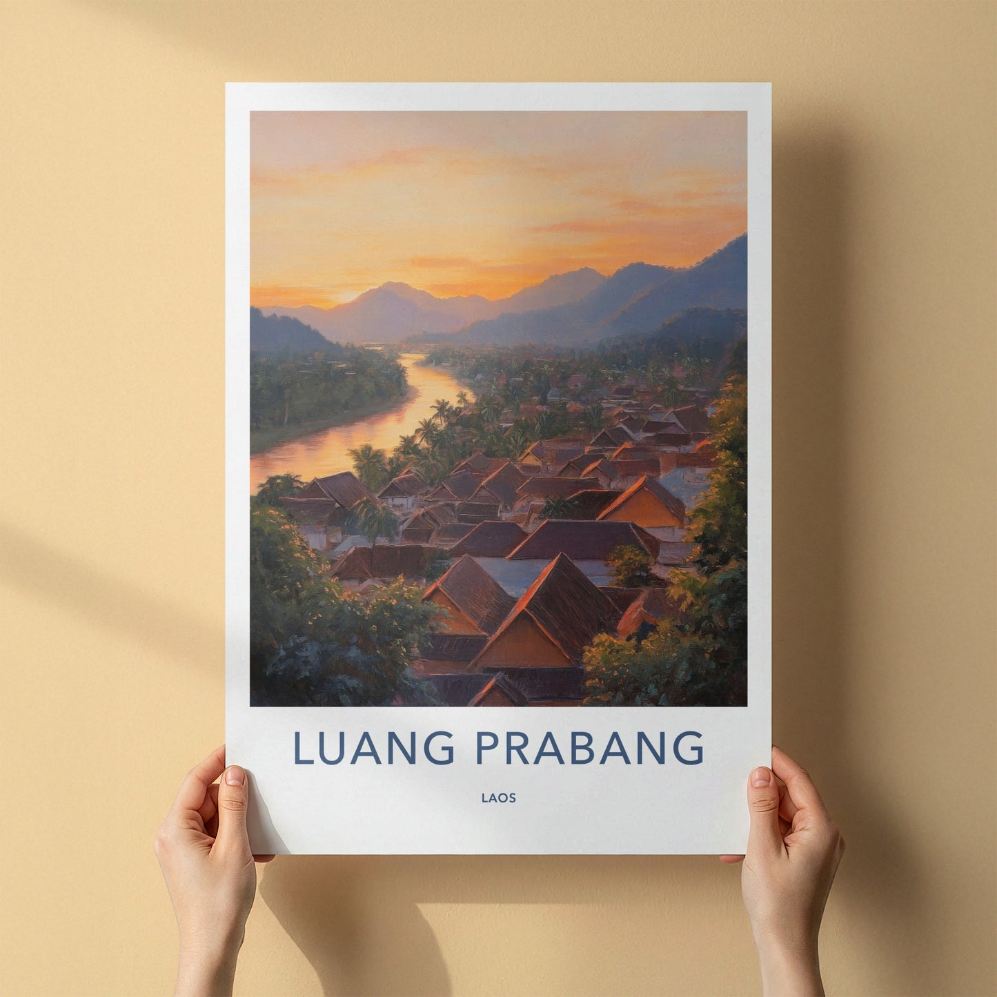 Luang Prabang Poster - Laos Travel Art - Golden River Town Home Decor
