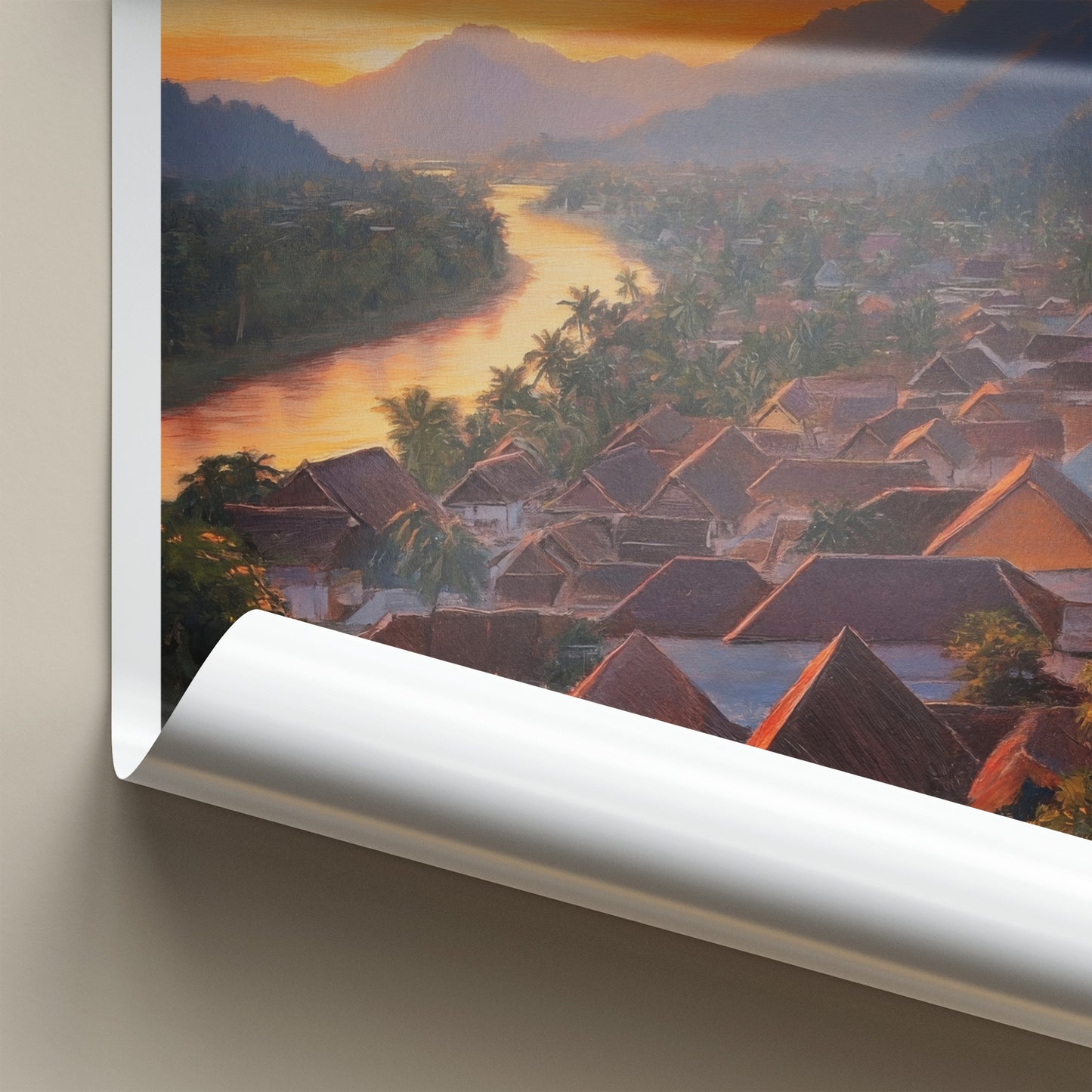 Luang Prabang Poster - Laos Travel Art - Golden River Town Home Decor