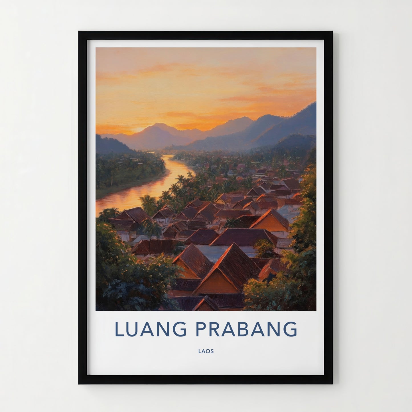 Luang Prabang Poster - Laos Travel Art - Golden River Town Home Decor