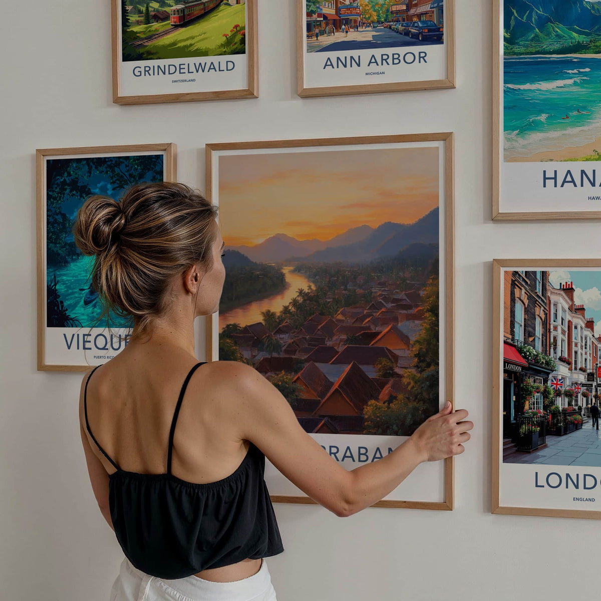 Luang Prabang Poster - Laos Travel Art - Golden River Town Home Decor