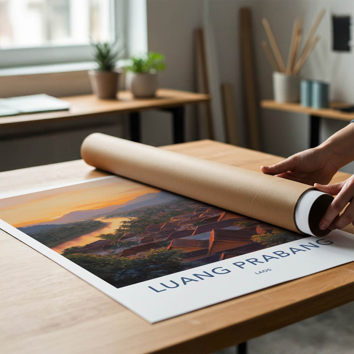 Luang Prabang Poster - Laos Travel Art - Golden River Town Home Decor