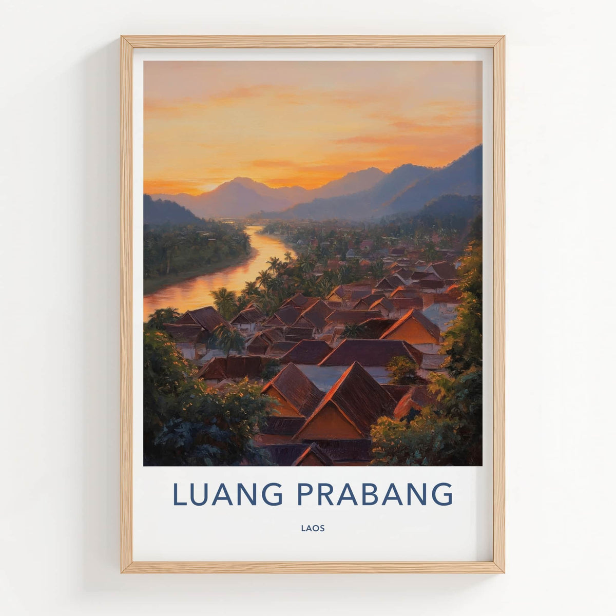 Luang Prabang Poster - Laos Travel Art - Golden River Town Home Decor