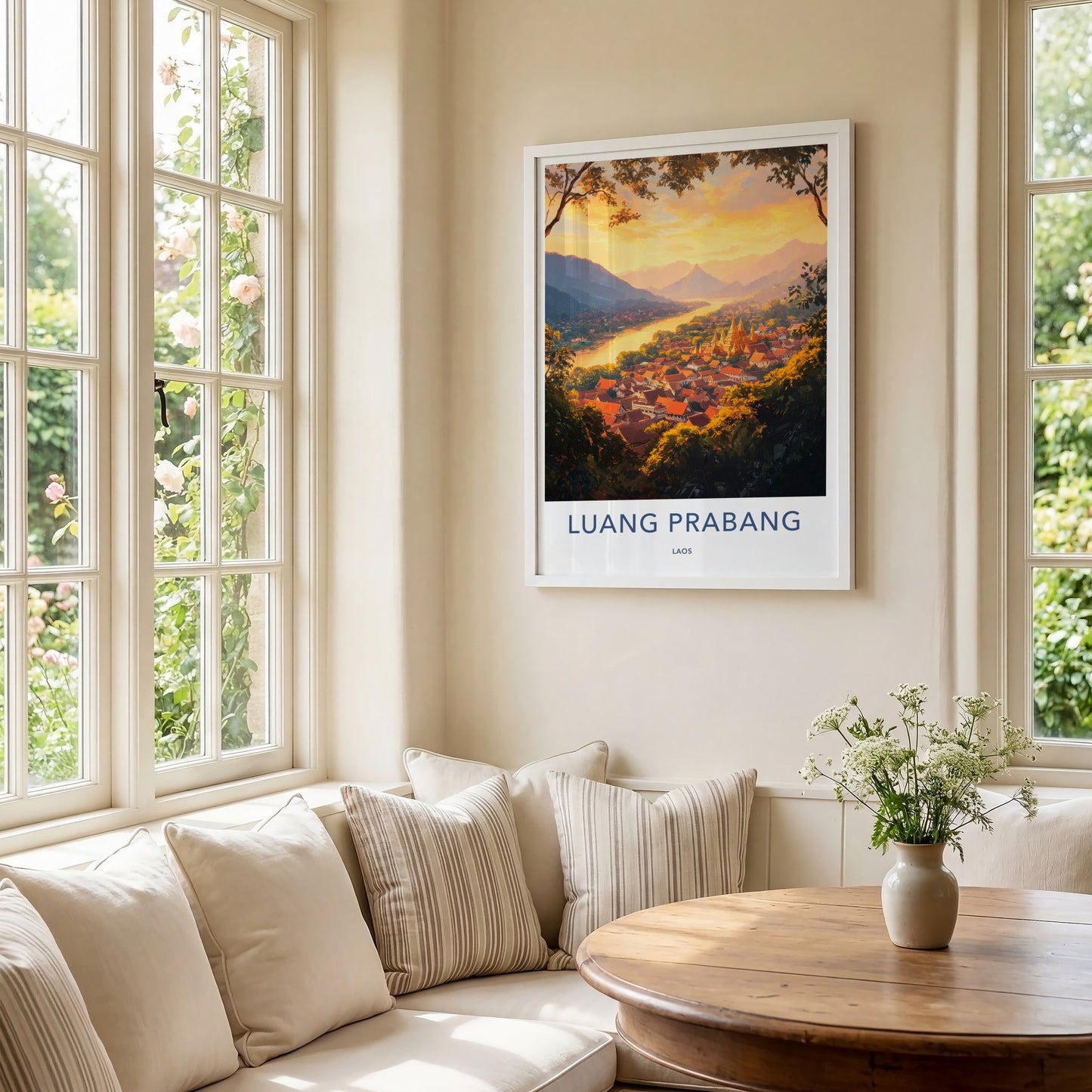Luang Prabang Poster - Laos Travel Art - Golden Temple Glow Home Decor
