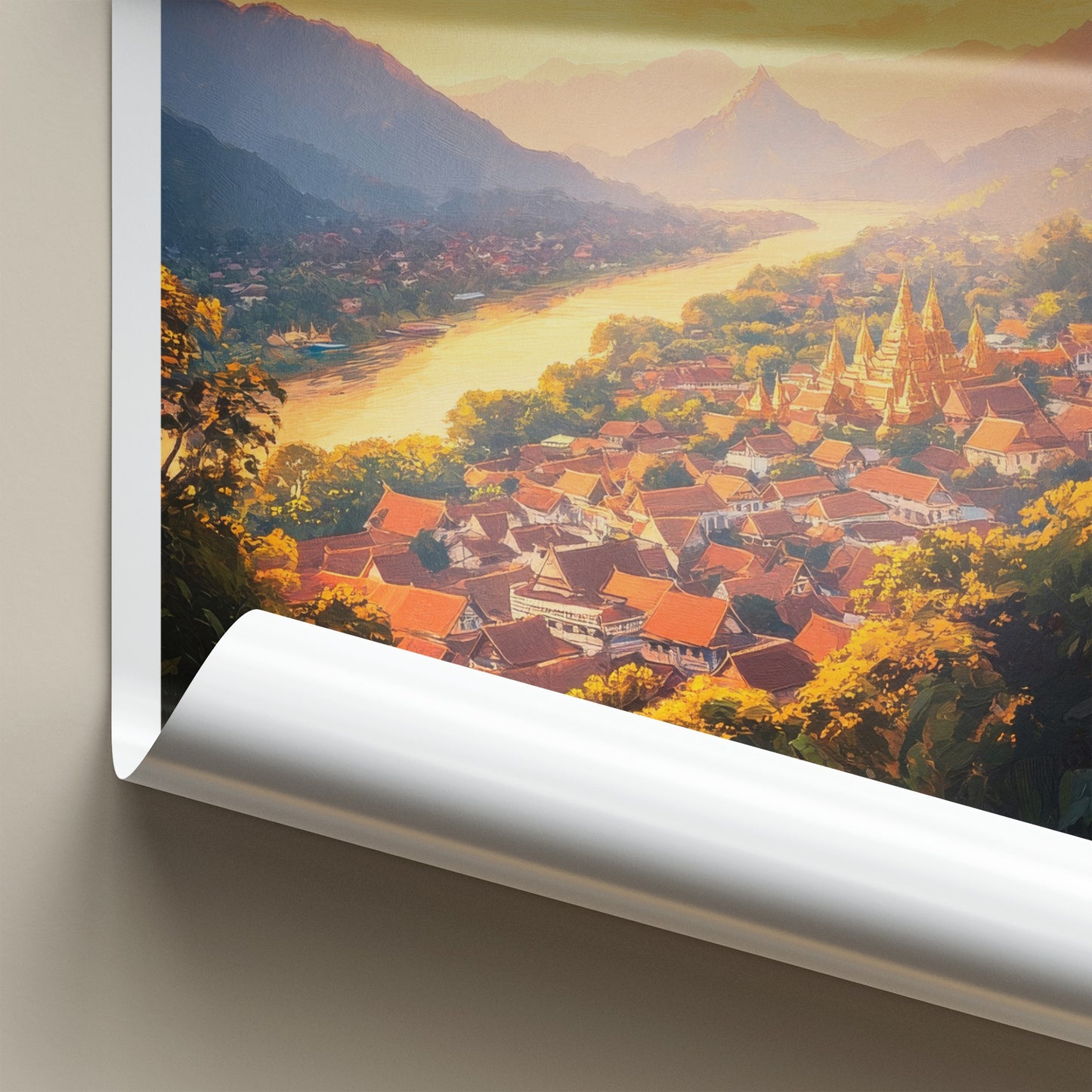 Luang Prabang Poster - Laos Travel Art - Golden Temple Glow Home Decor