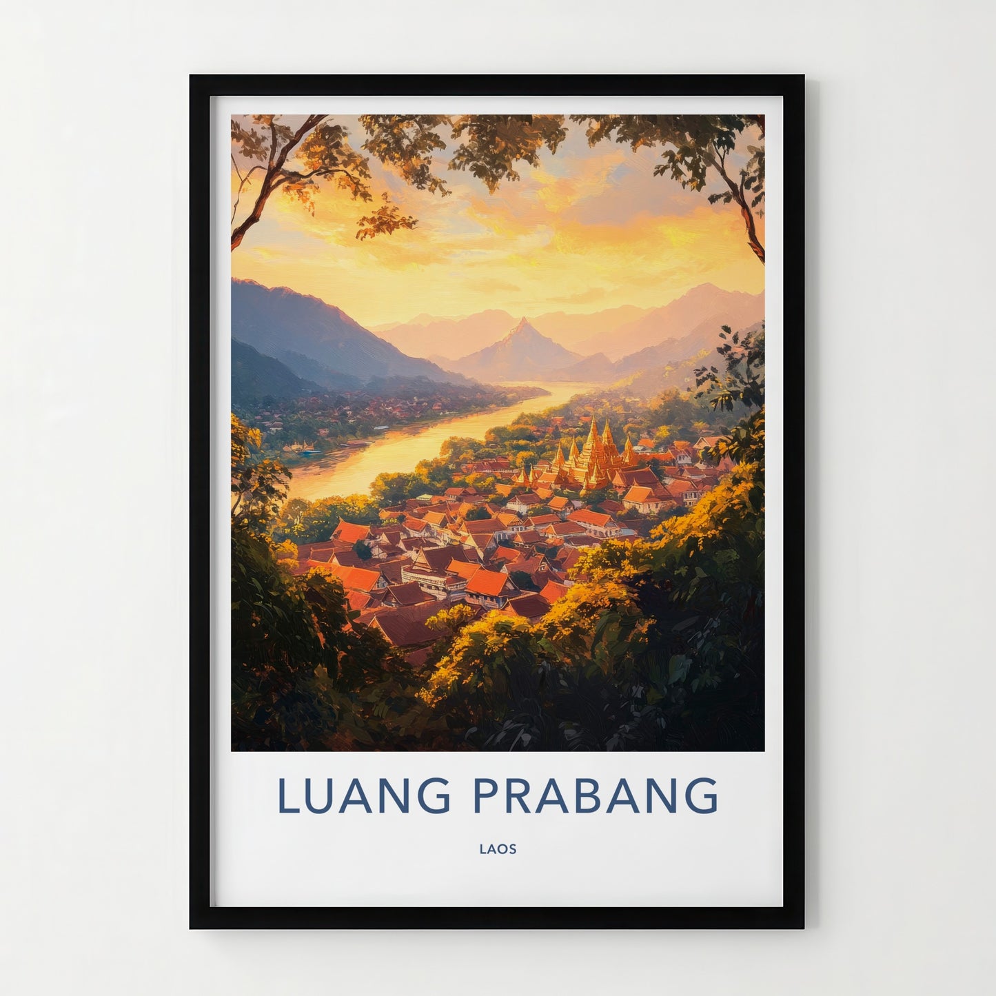 Luang Prabang Poster - Laos Travel Art - Golden Temple Glow Home Decor