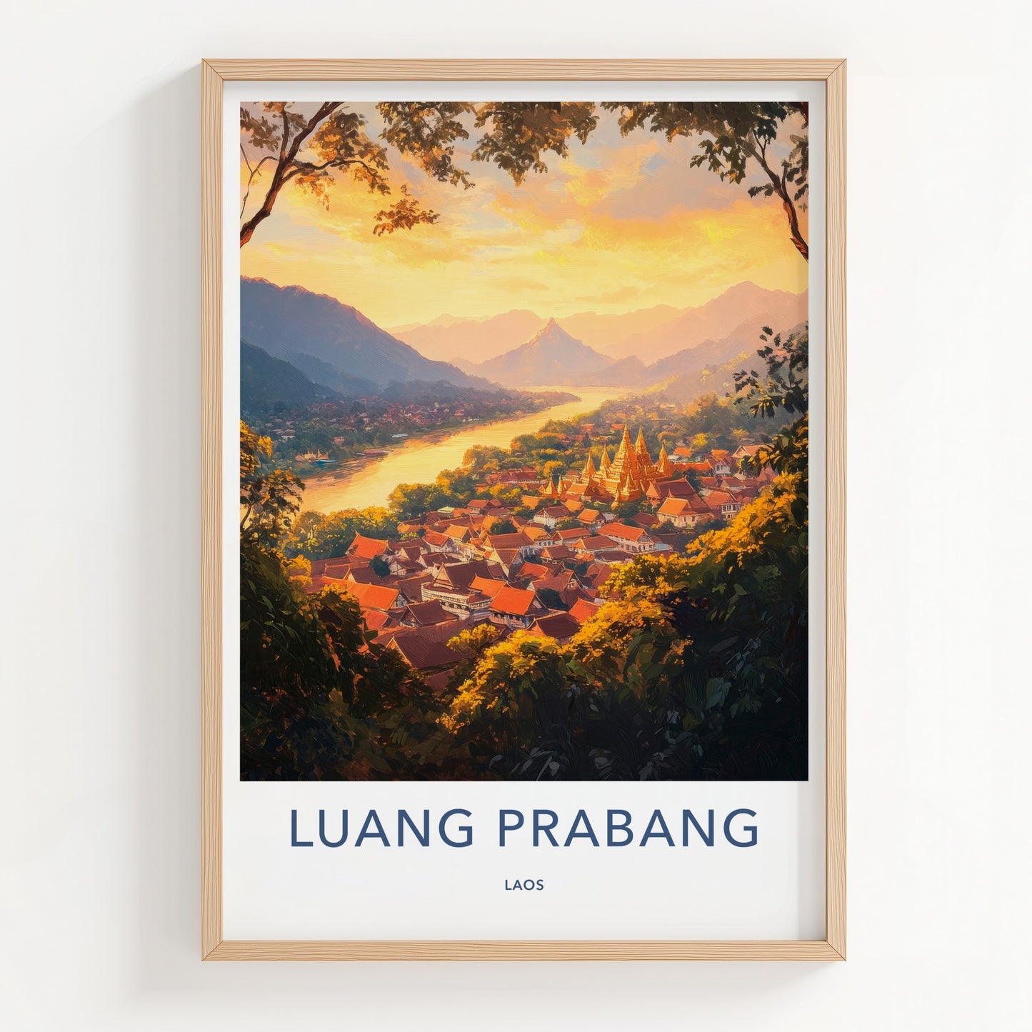 Luang Prabang Poster - Laos Travel Art - Golden Temple Glow Home Decor