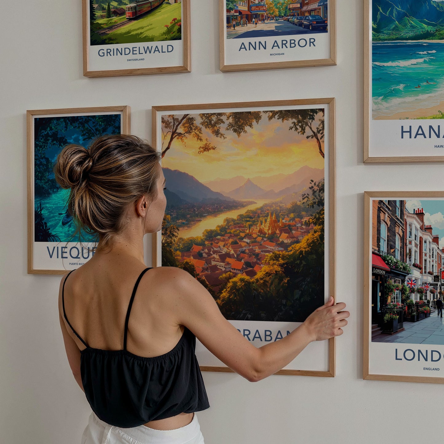 Luang Prabang Poster - Laos Travel Art - Golden Temple Glow Home Decor