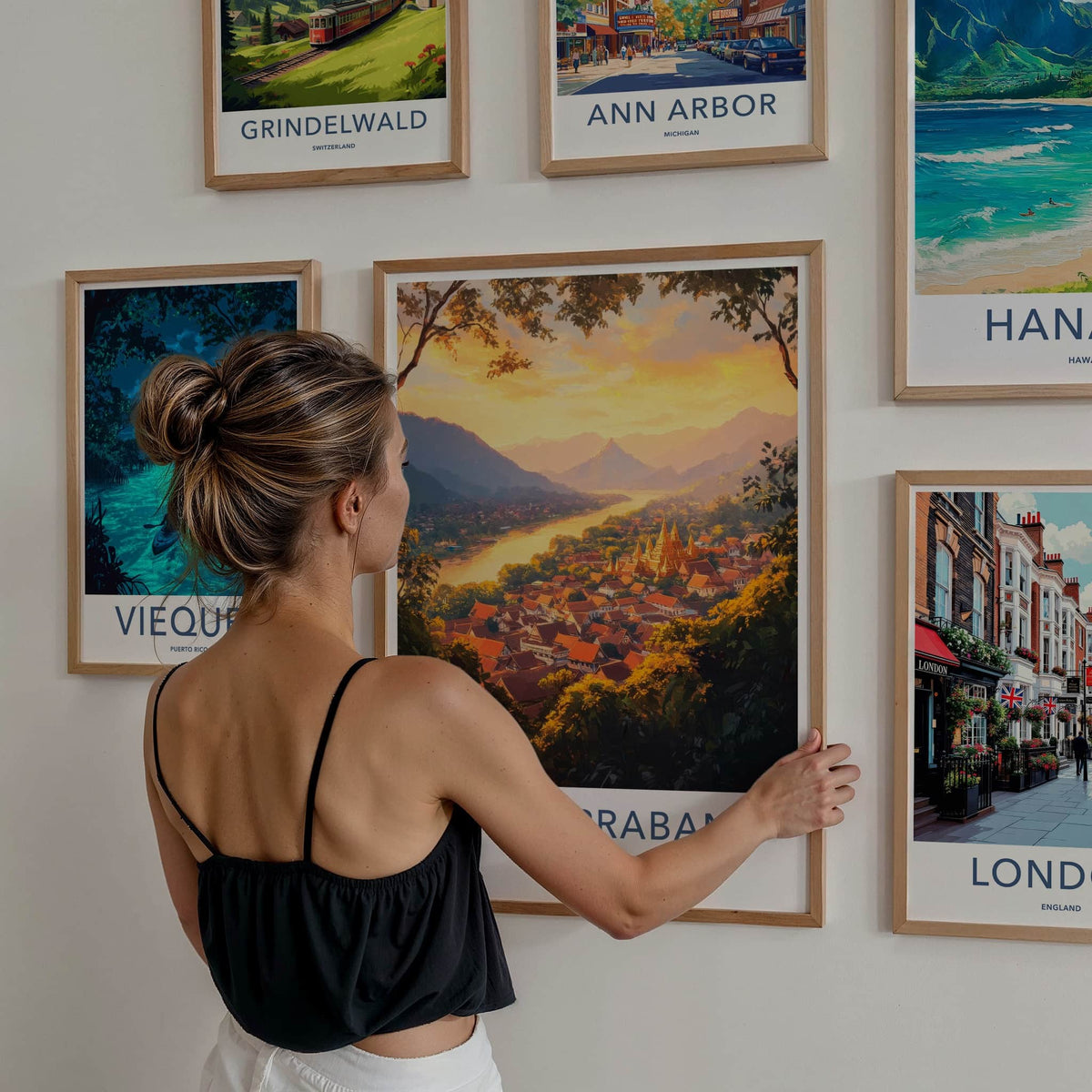 Luang Prabang Poster - Laos Travel Art - Golden Temple Glow Home Decor