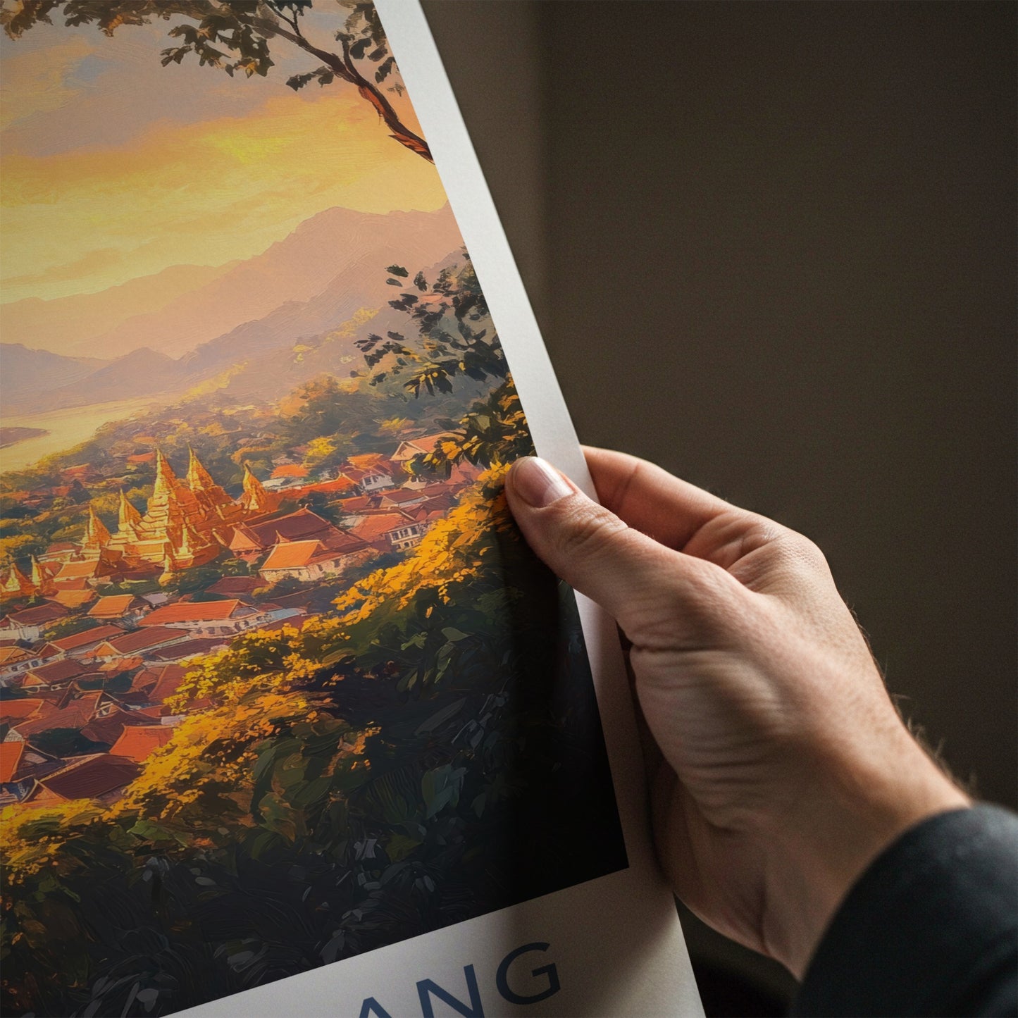 Luang Prabang Poster - Laos Travel Art - Golden Temple Glow Home Decor
