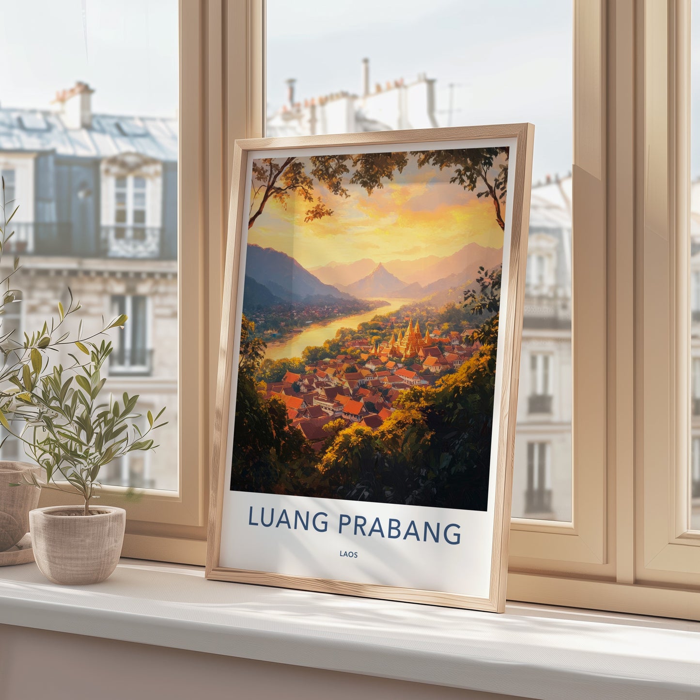 Luang Prabang Poster - Laos Travel Art - Golden Temple Glow Home Decor